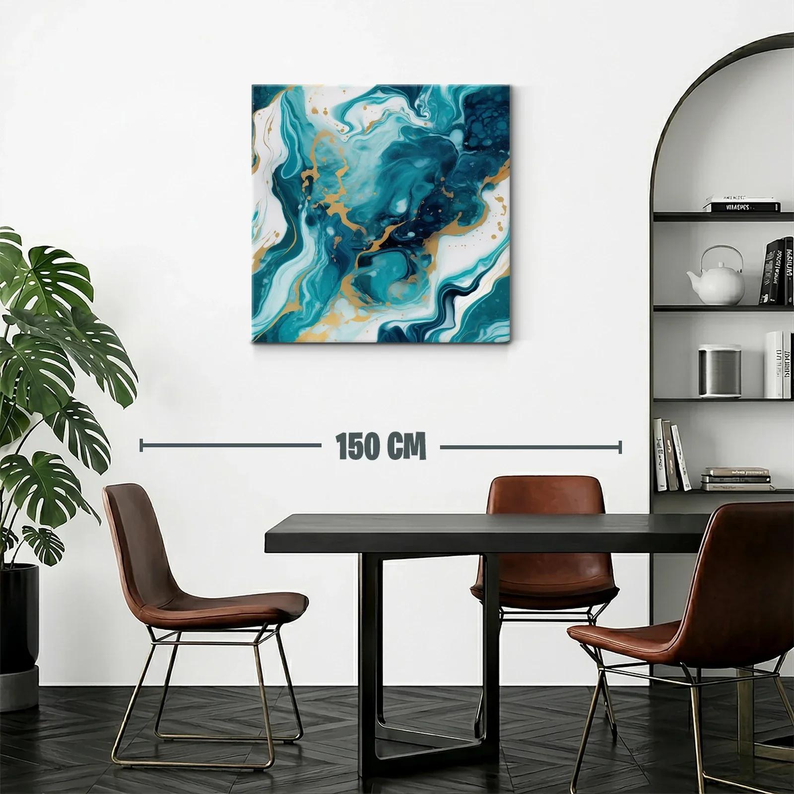 Cuadro abstracto con tonos turquesa y dorados vibrantes — miniatura 2