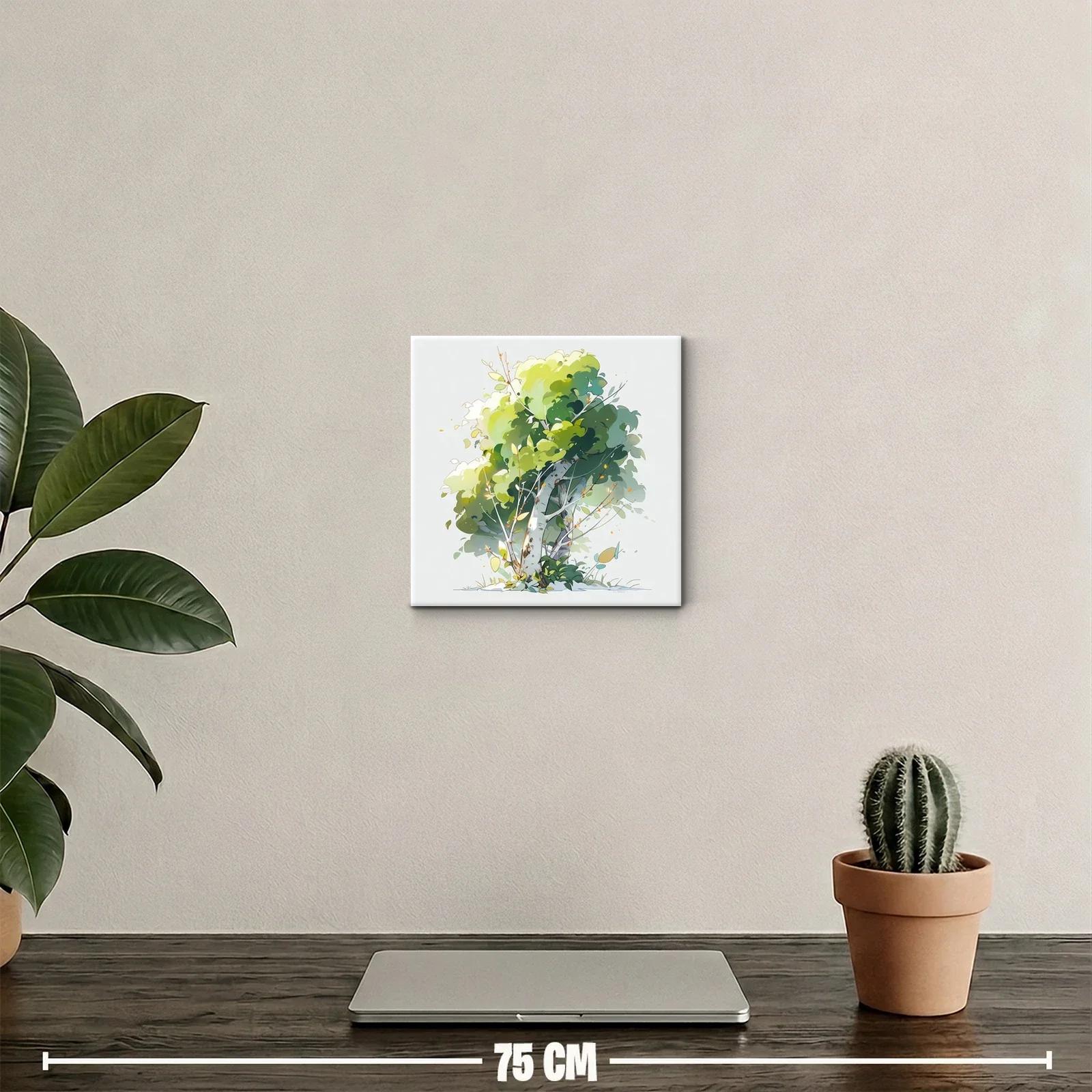Cuadro decorativo con ilustración de árbol verde y blanco — miniatura 2