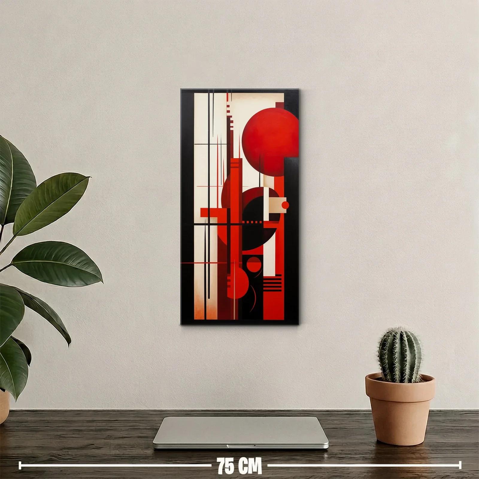 Cuadro geométrico con gran círculo rojo y líneas verticales — miniatura 2