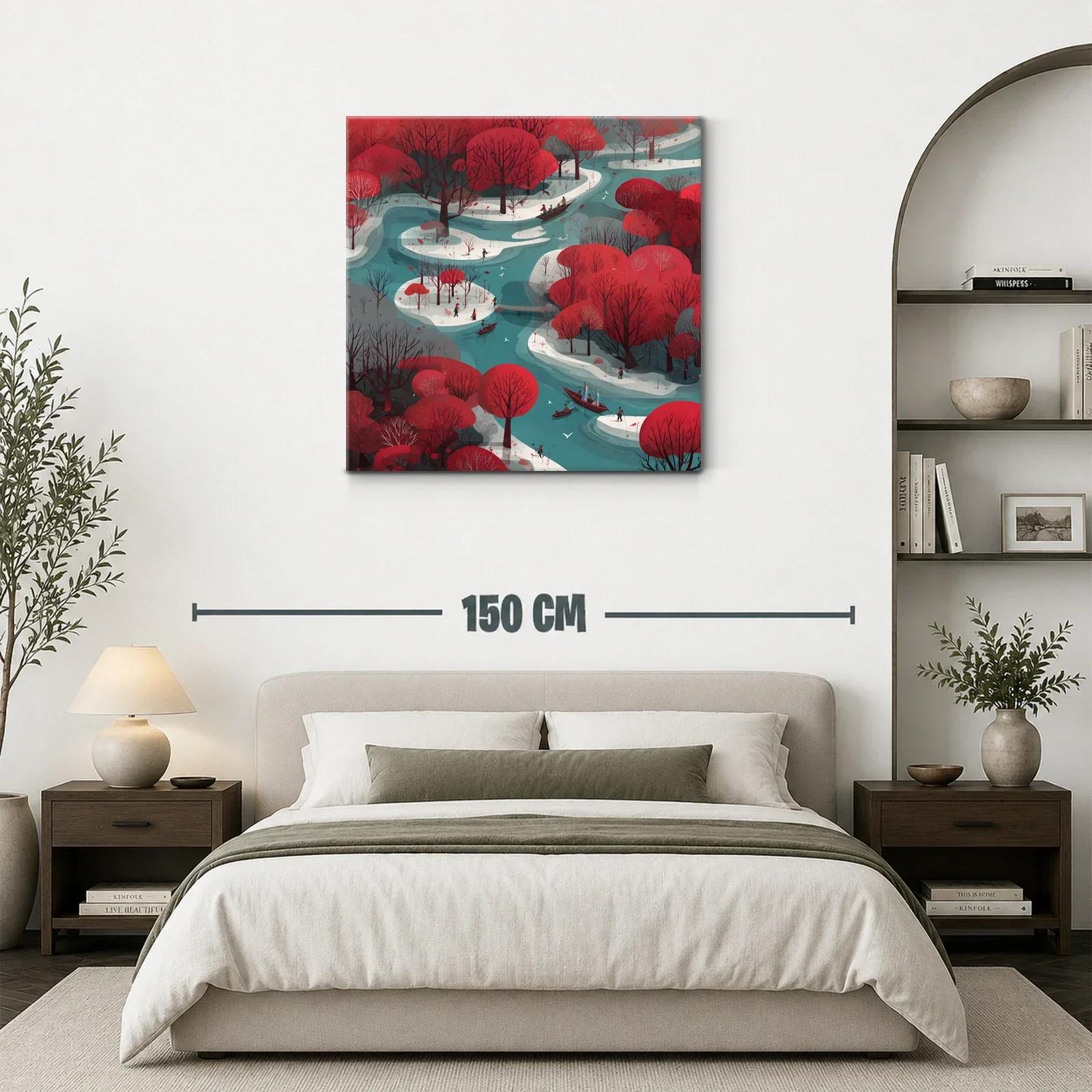 Paisaje de río con árboles rojos y caminos curvos — miniatura 3