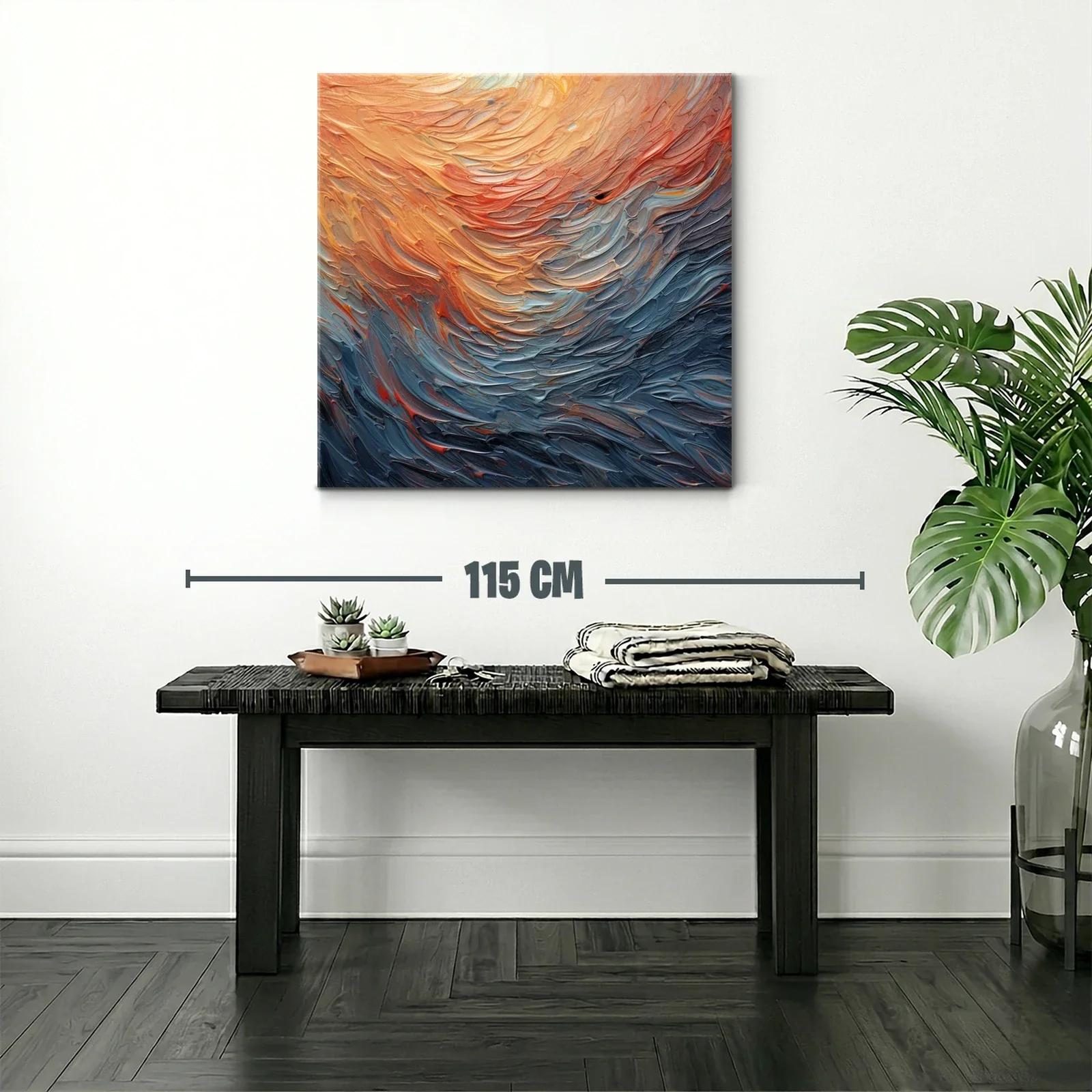 Cuadro abstracto con tonos cálidos y fríos en movimiento — miniatura 2