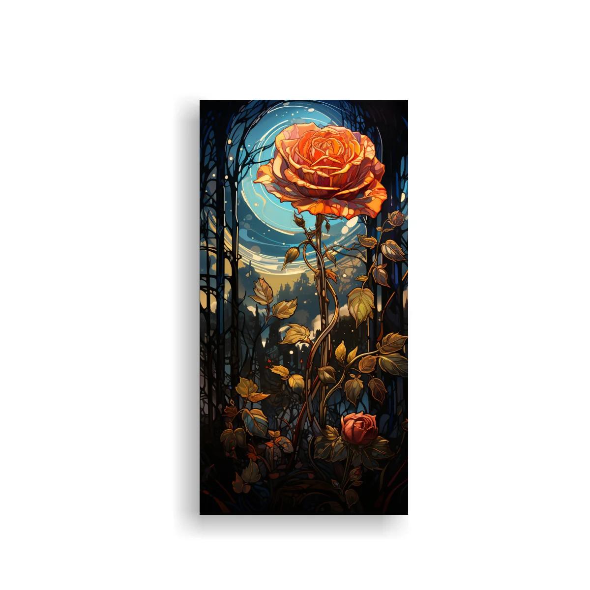 Cuadro rosa naranja con halo azul y ramas oscuras — imagen principal