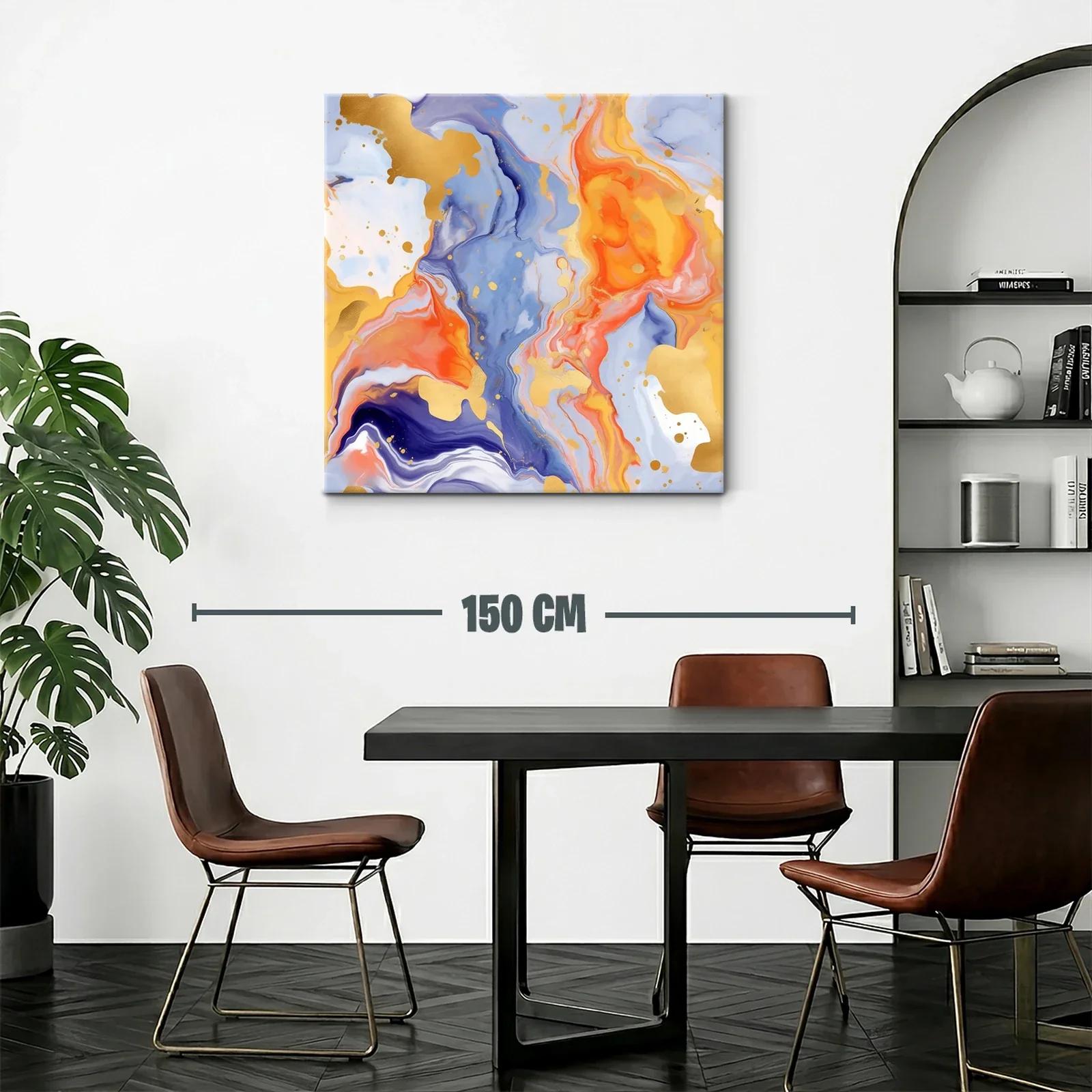 Cuadro abstracto en tonos cálidos y azules con detalles dorados — miniatura 2