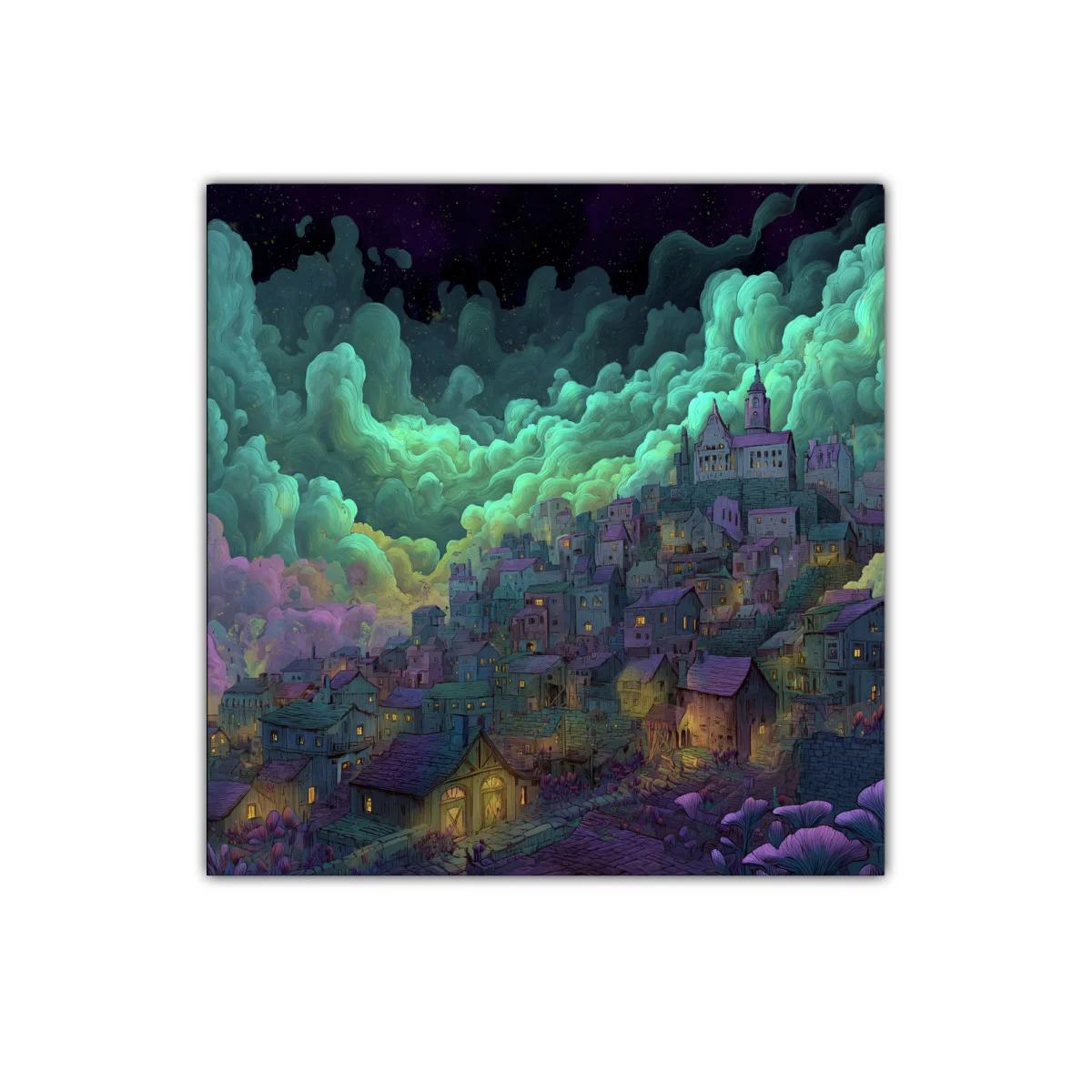 Paisaje nocturno de ciudad en tonos azules y verdes — miniatura 1