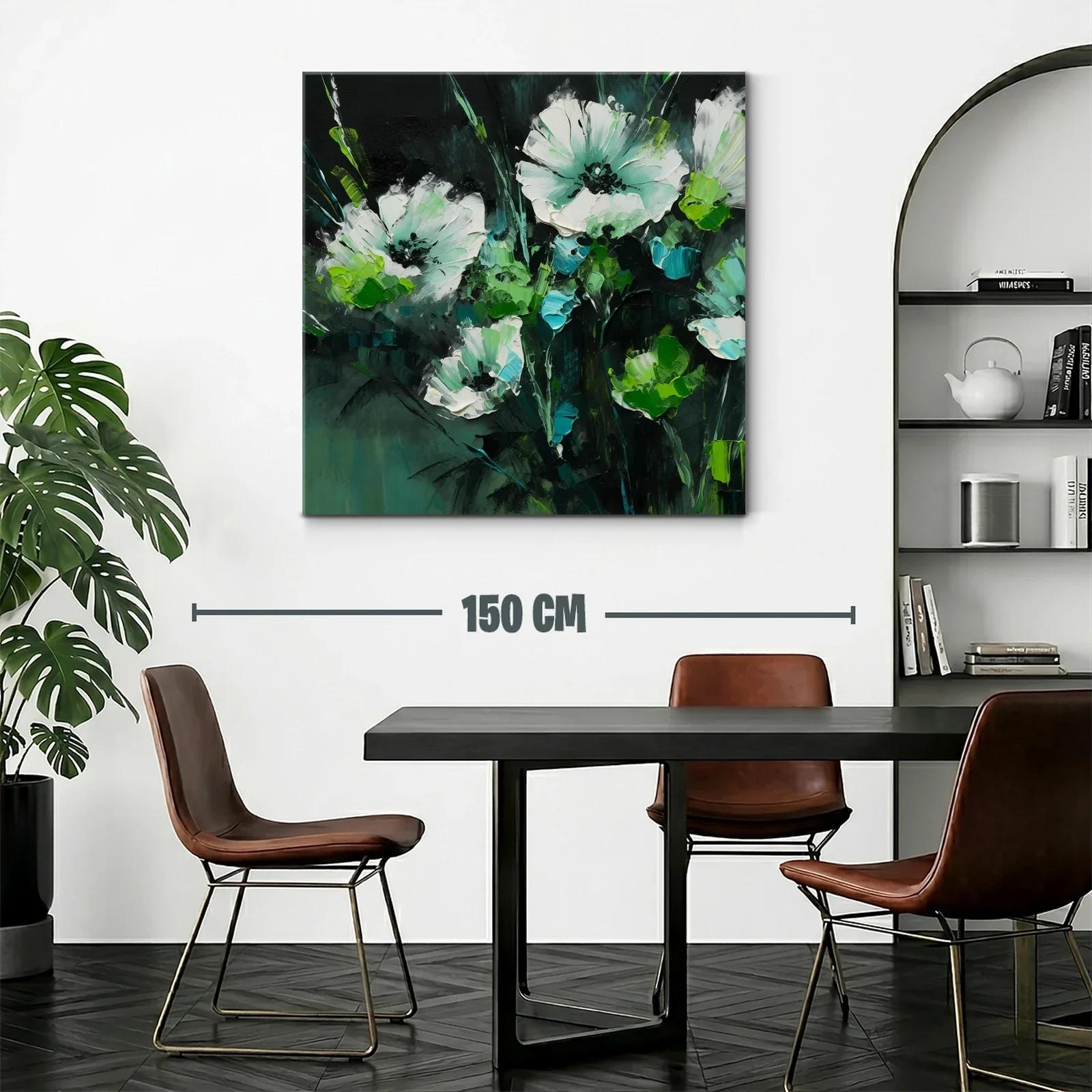 Cuadro floral con tonos verdes y blancos vibrantes — miniatura 2