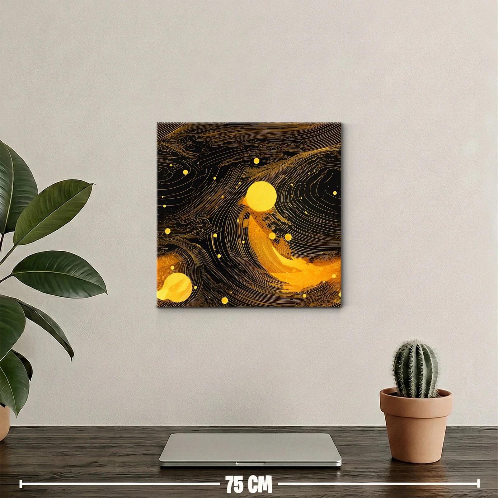 Cuadro abstracto en tonos dorados con flujo dinámico — miniatura 2