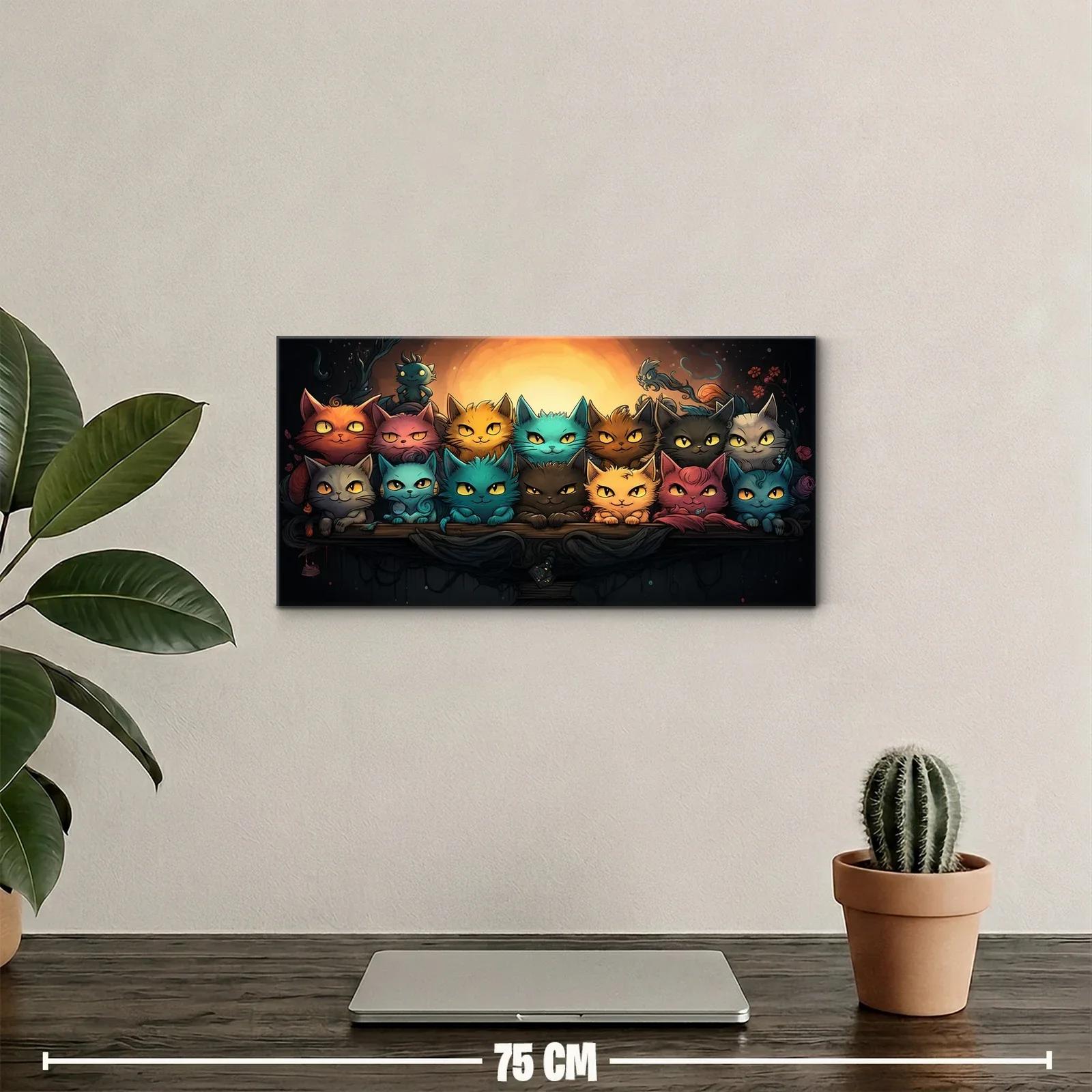 Cuadro grupo de gatos de ojos grandes con halo dorado — miniatura 2