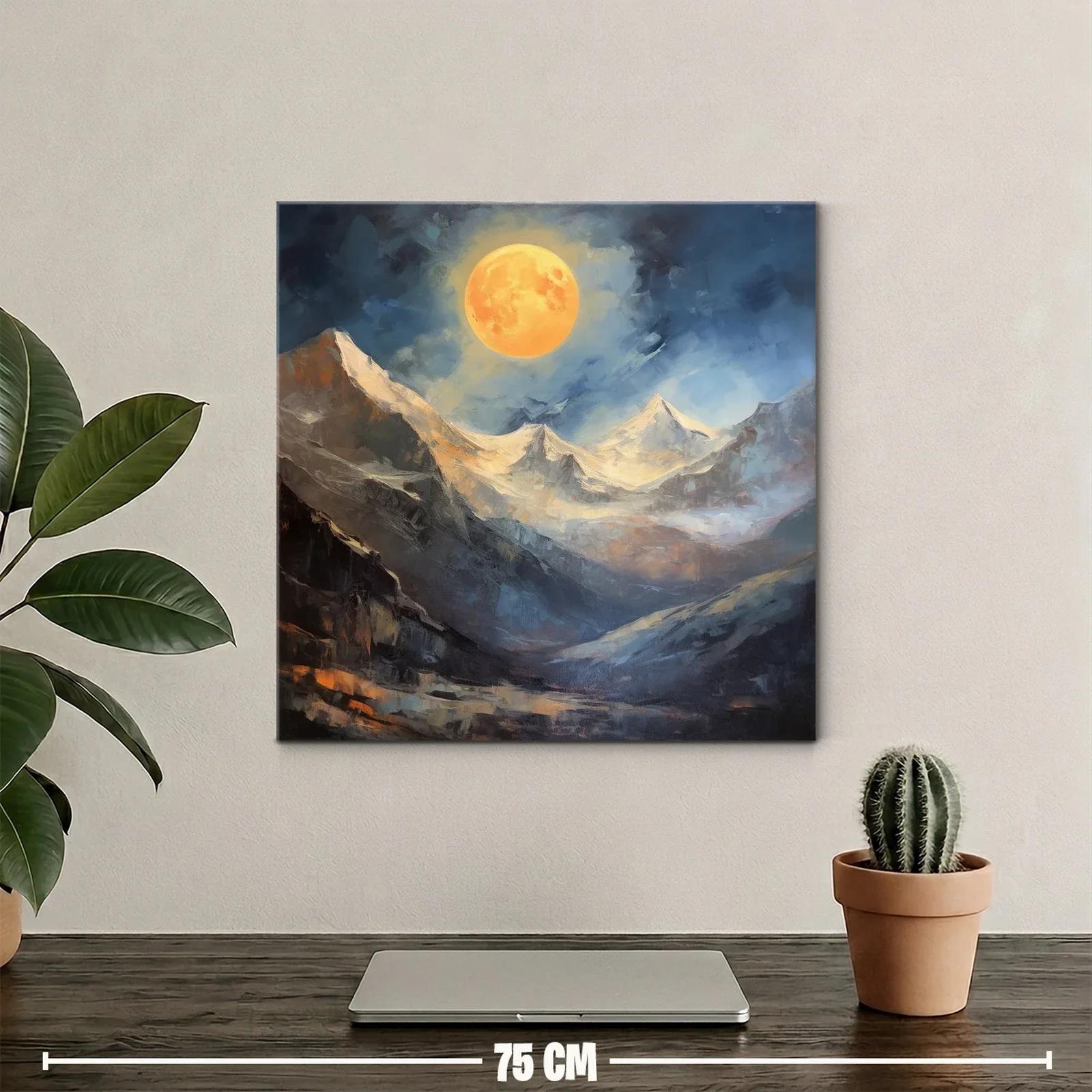 Paisaje Montañoso con Luna Llena en Tonos Cálidos y Fríos — miniatura 2