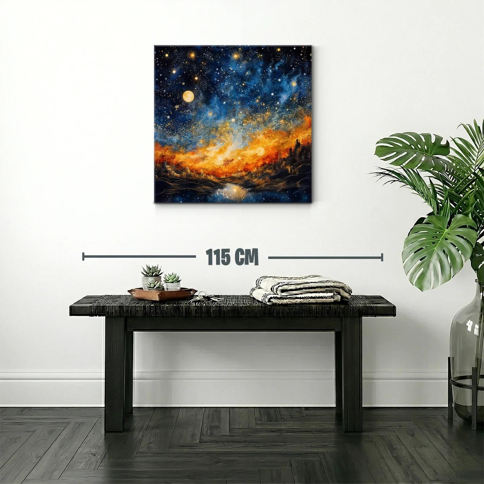 Cielo estrellado sobre ciudad iluminada al atardecer — miniatura 2