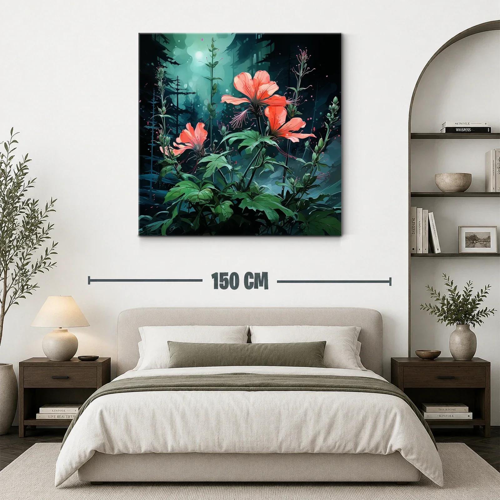 Exuberante jardín nocturno con flores iluminadas en tonos cálidos — miniatura 3