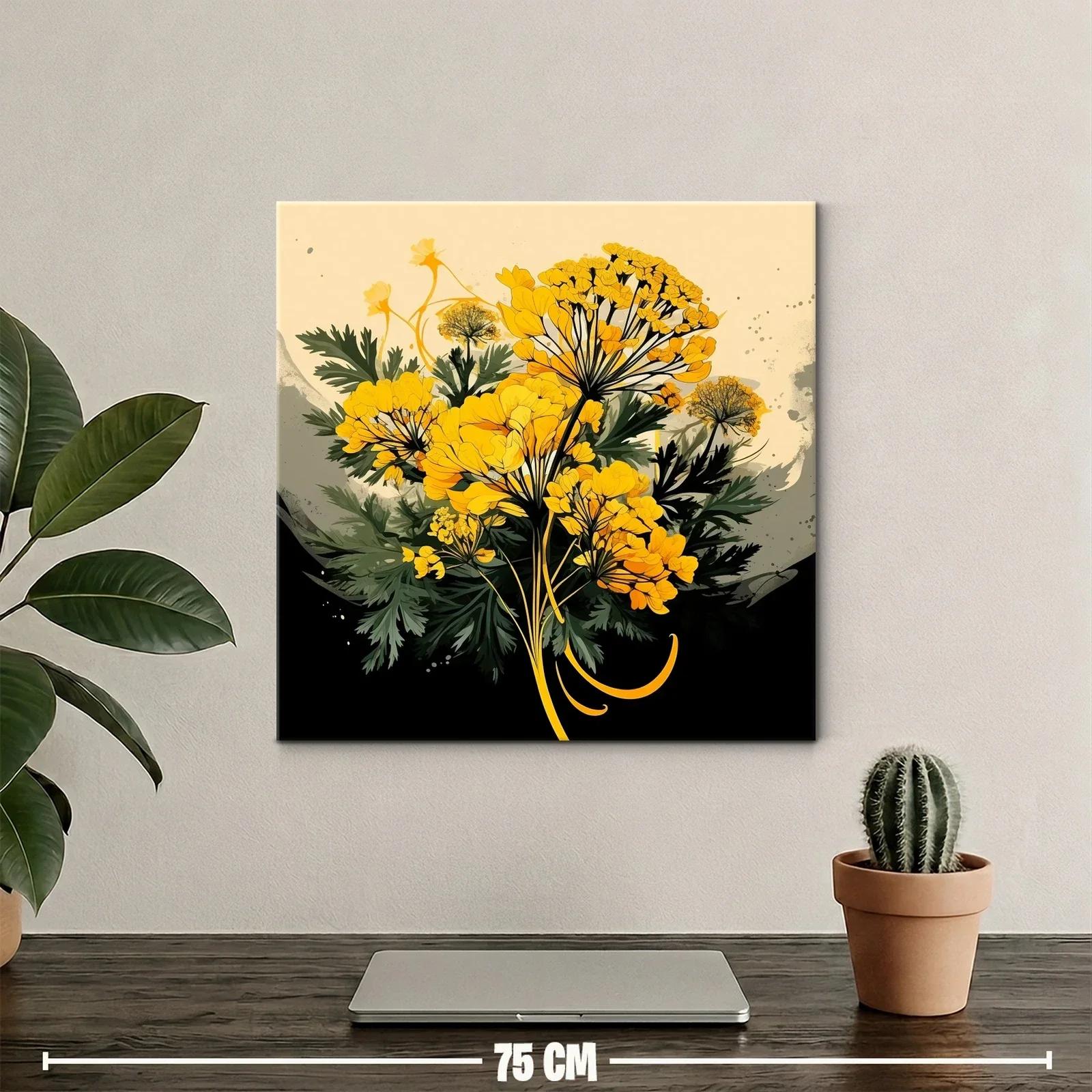 Cuadro con ramo de flores amarillas sobre fondo oscuro — miniatura 2