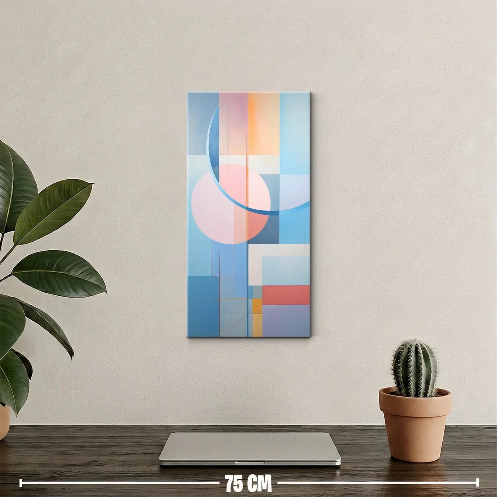 Cuadro abstracto geométrico con círculos y arcos pastel — miniatura 2