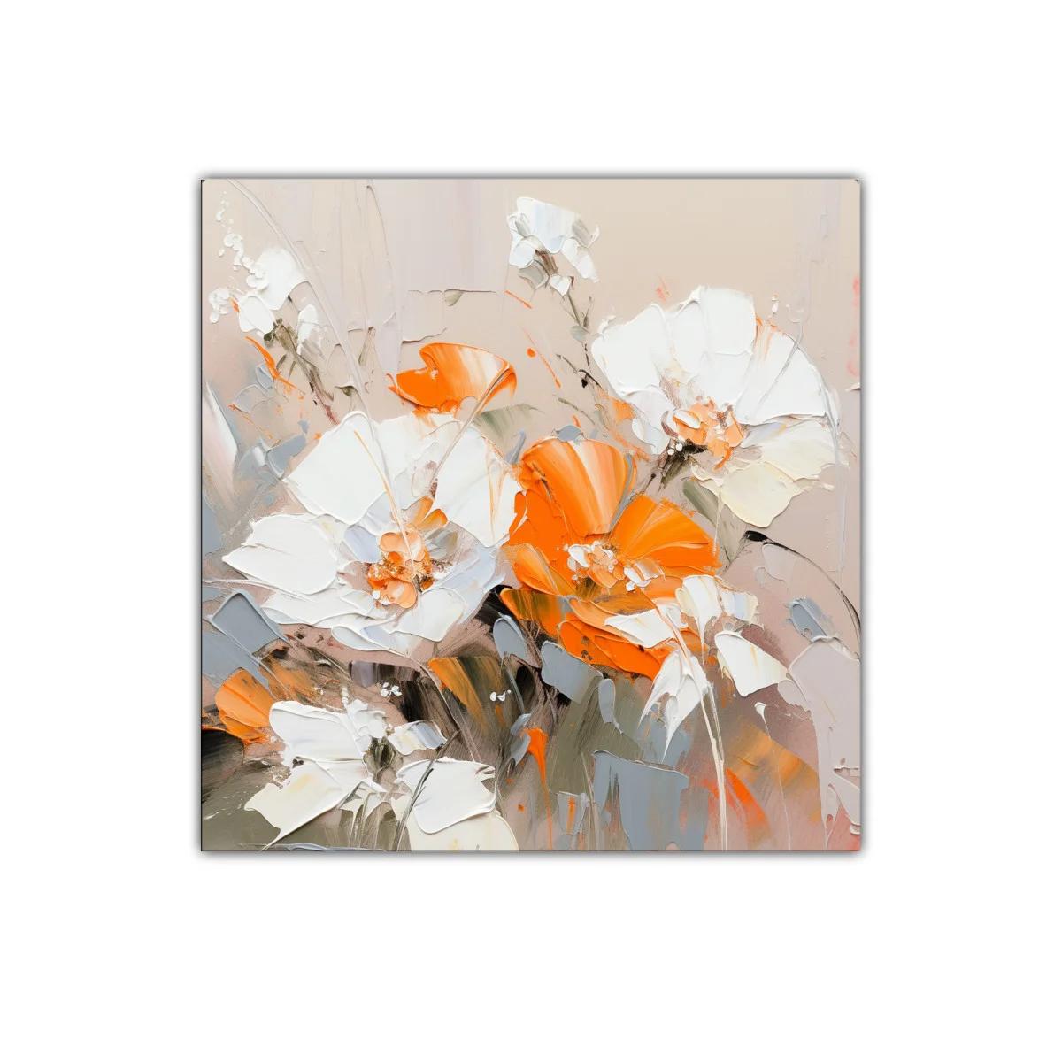 Cuadro floral con tonos cálidos y neutros para sala