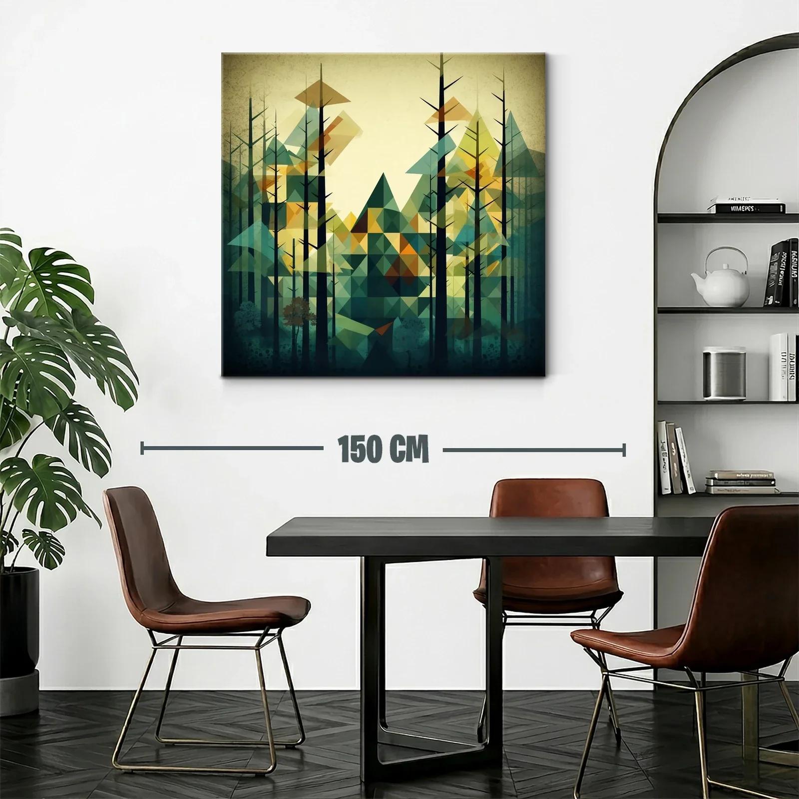Bosque abstracto con triángulos en tonos verdes y ocres — miniatura 2