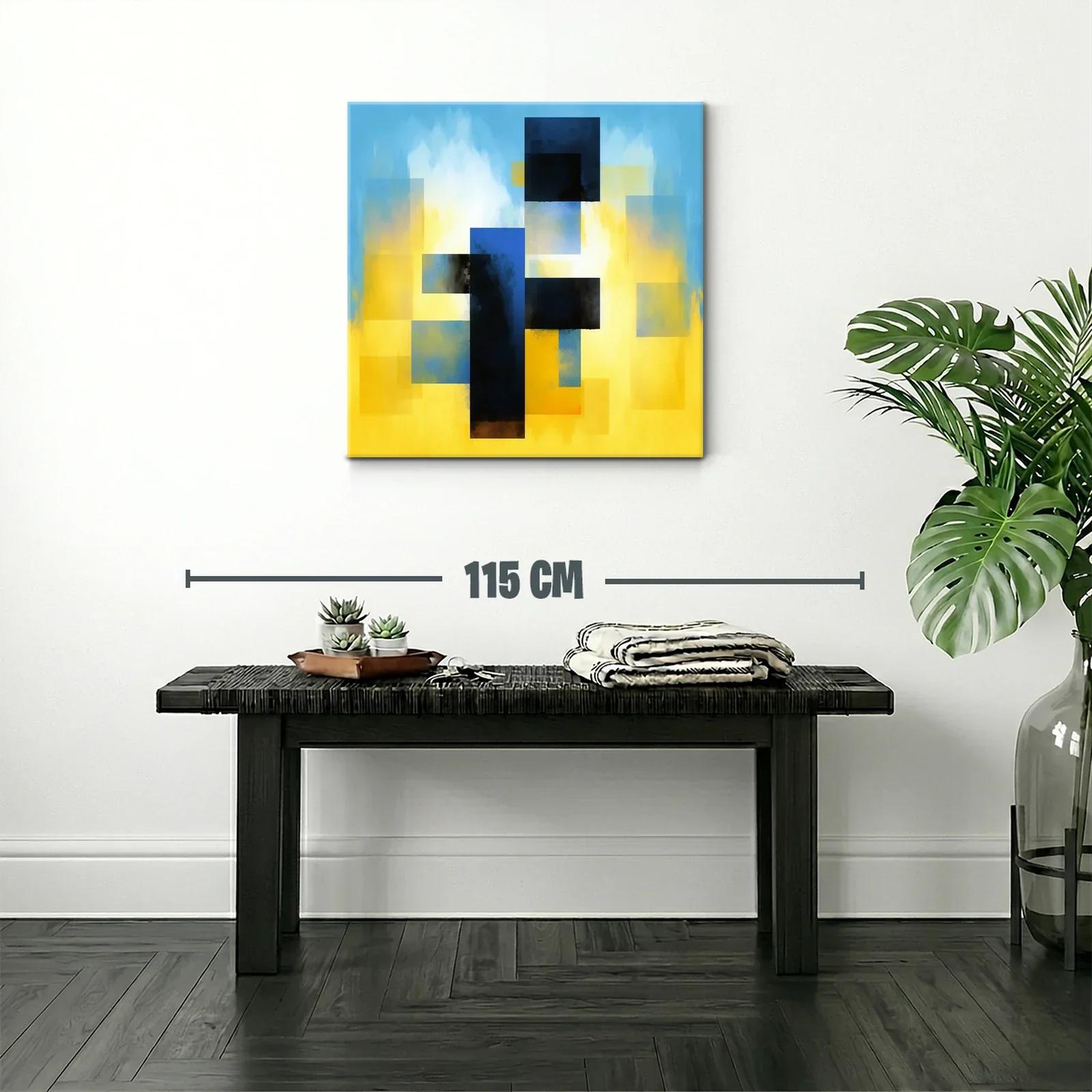 Cuadro abstracto con bloques y degradados en azul y amarillo — miniatura 2