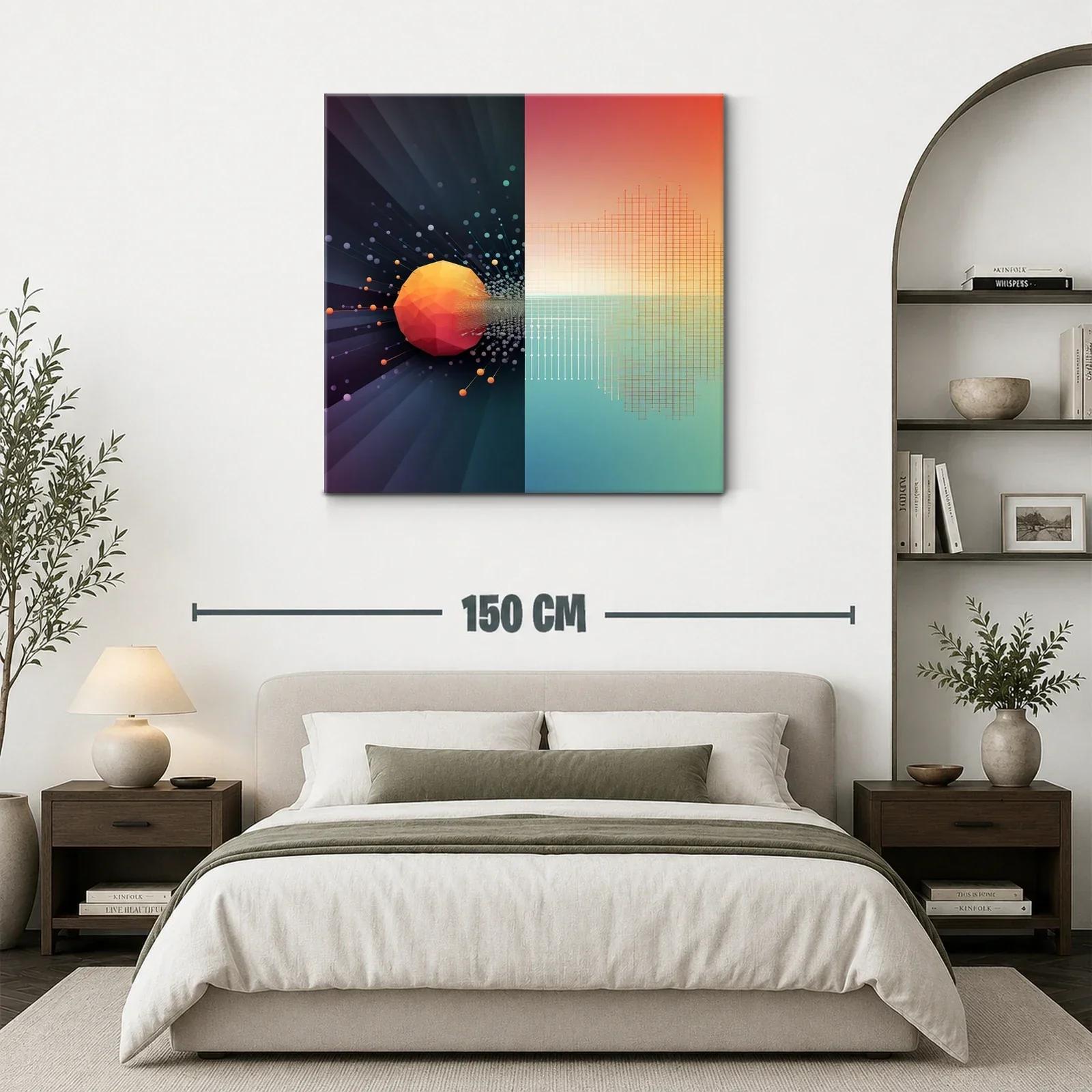 Composición abstracta con esfera y red geométrica vibrante — miniatura 3