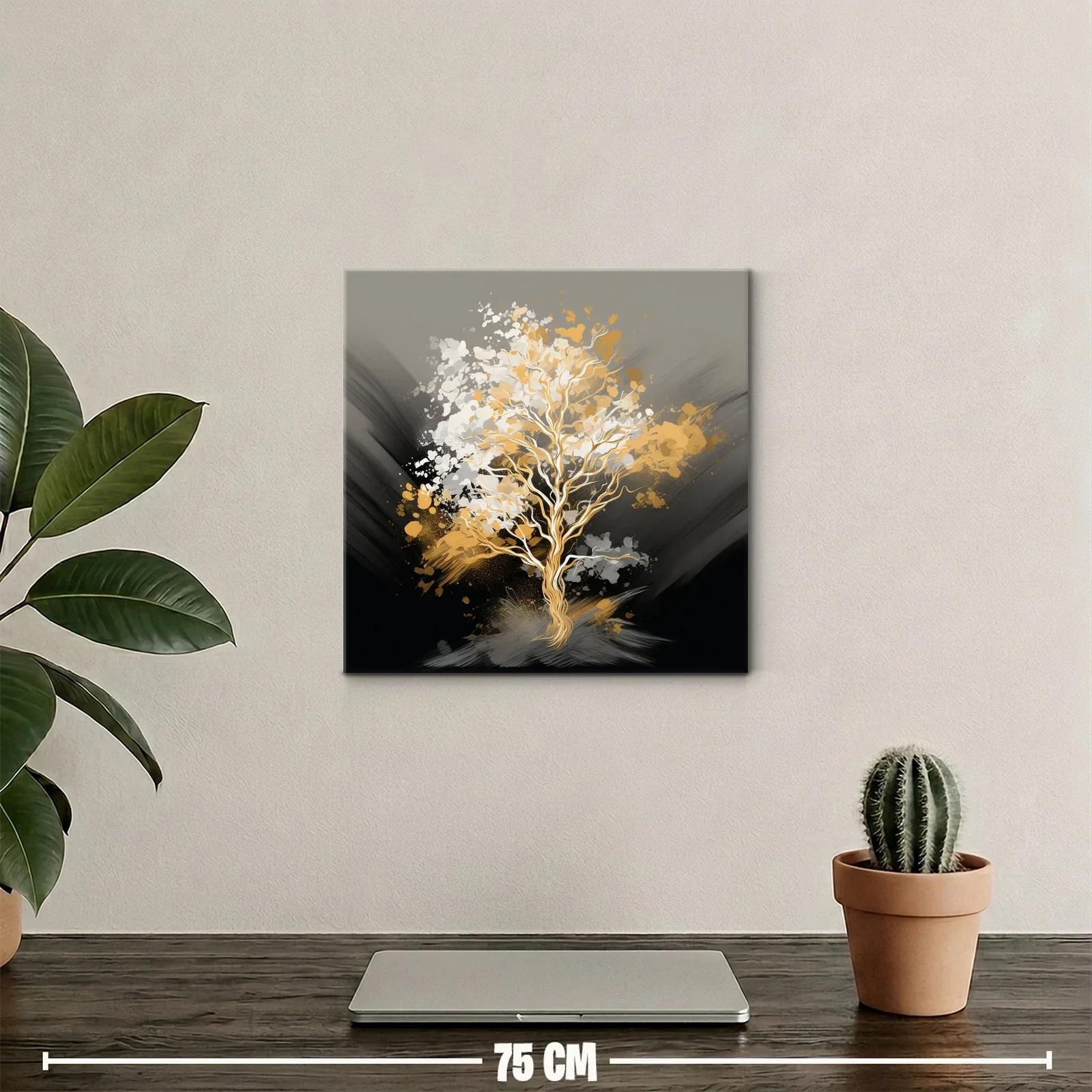 Árbol dorado con pinceladas abstractas en tonos neutros — miniatura 2