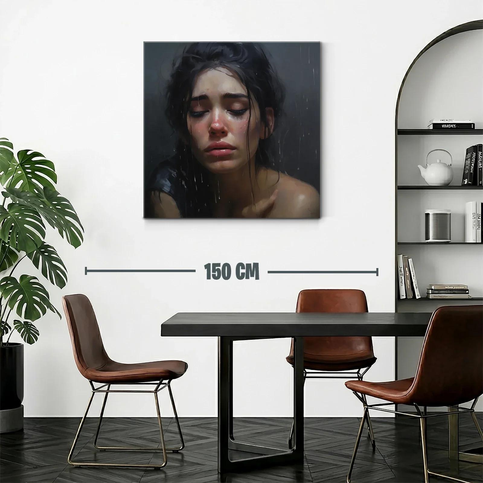 Retrato emotivo de mujer bajo la lluvia en tonos oscuros — miniatura 2