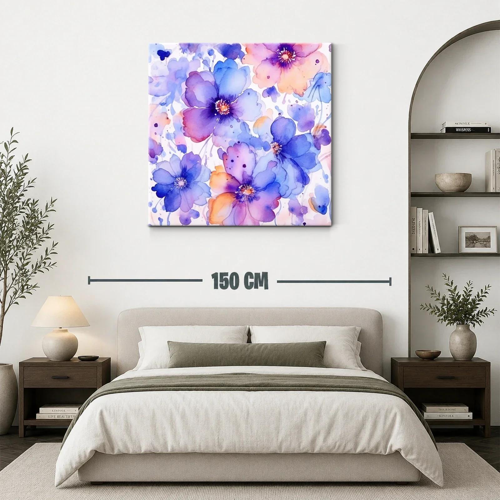 Cuadro floral con tonos lavanda y naranja pastel — miniatura 3