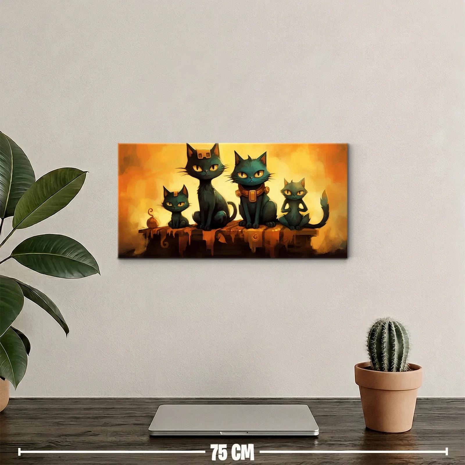 Cuadro de cuatro gatos negros con velas y cera derretida — miniatura 2
