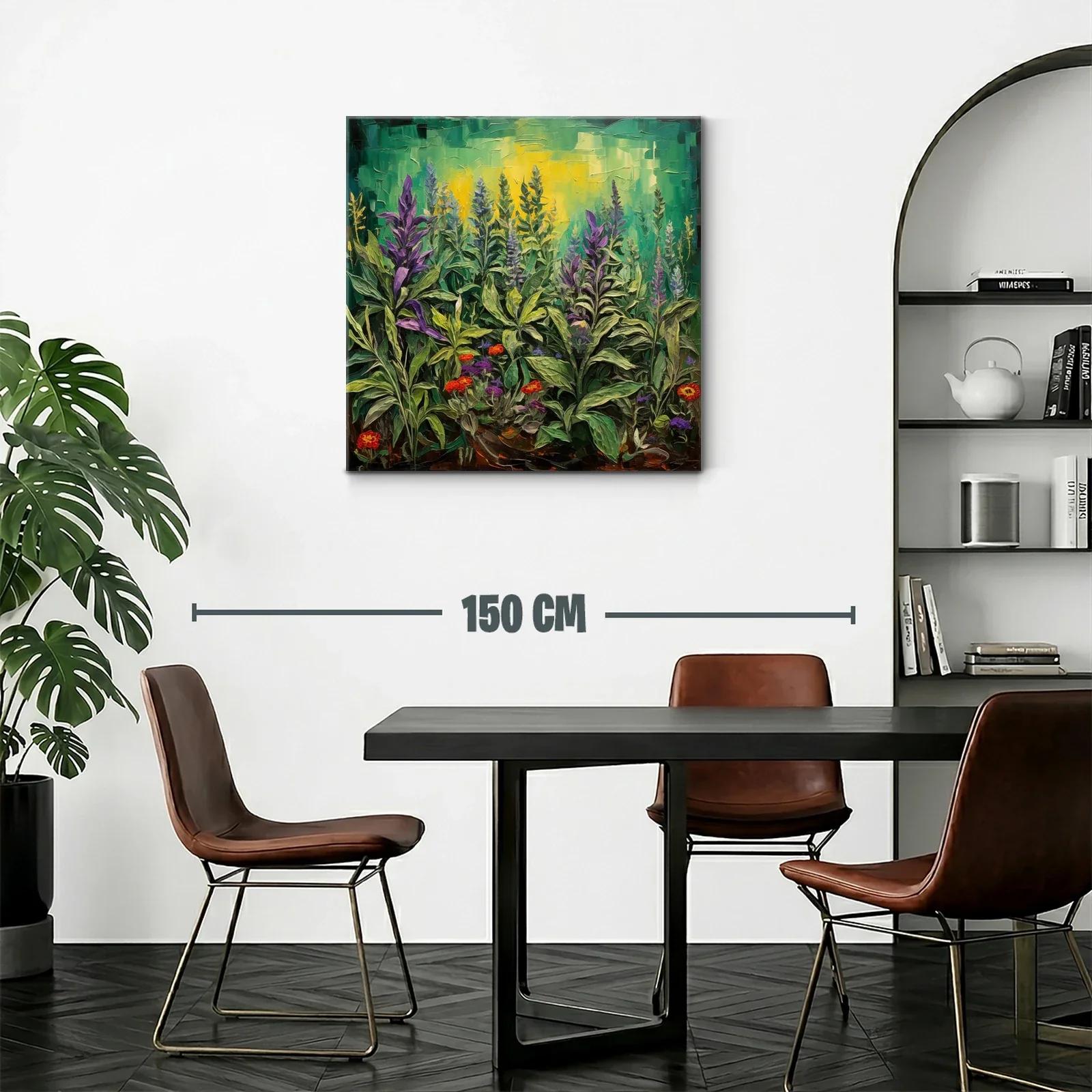 Cuadro de flores silvestres con tonos verdes y violetas — miniatura 2