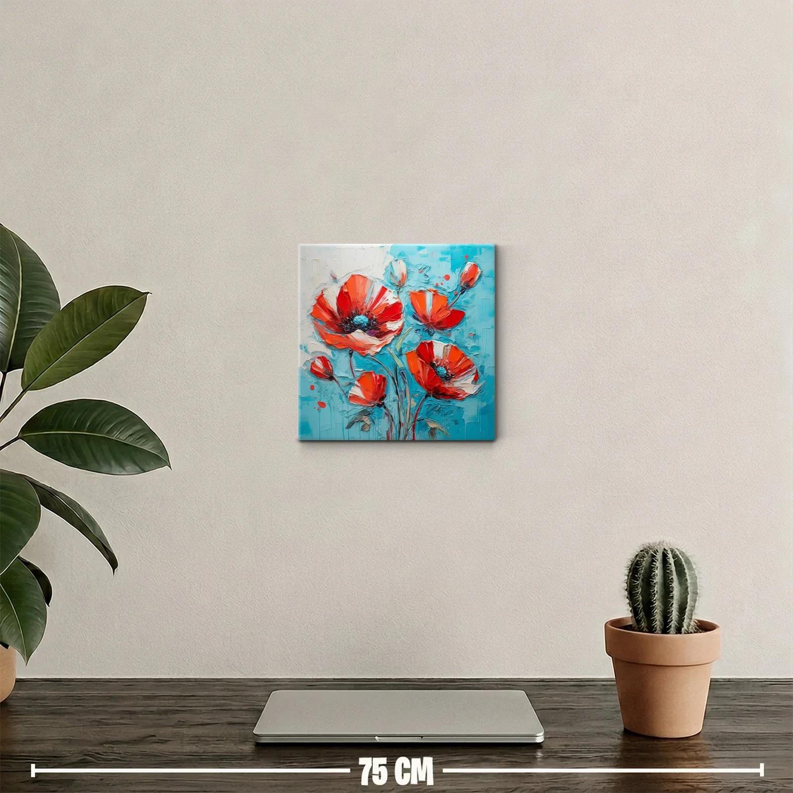 Cuadro decorativo con amapolas rojas vibrantes en fondo azul — miniatura 2