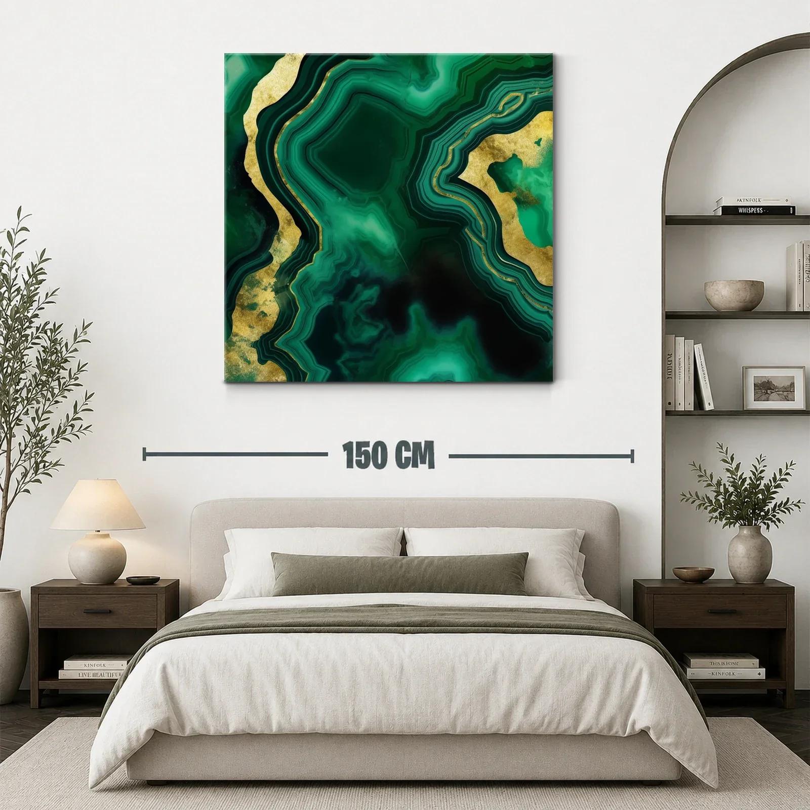 Arte Abstracto en Verde Esmeralda con Destellos Dorados — miniatura 3