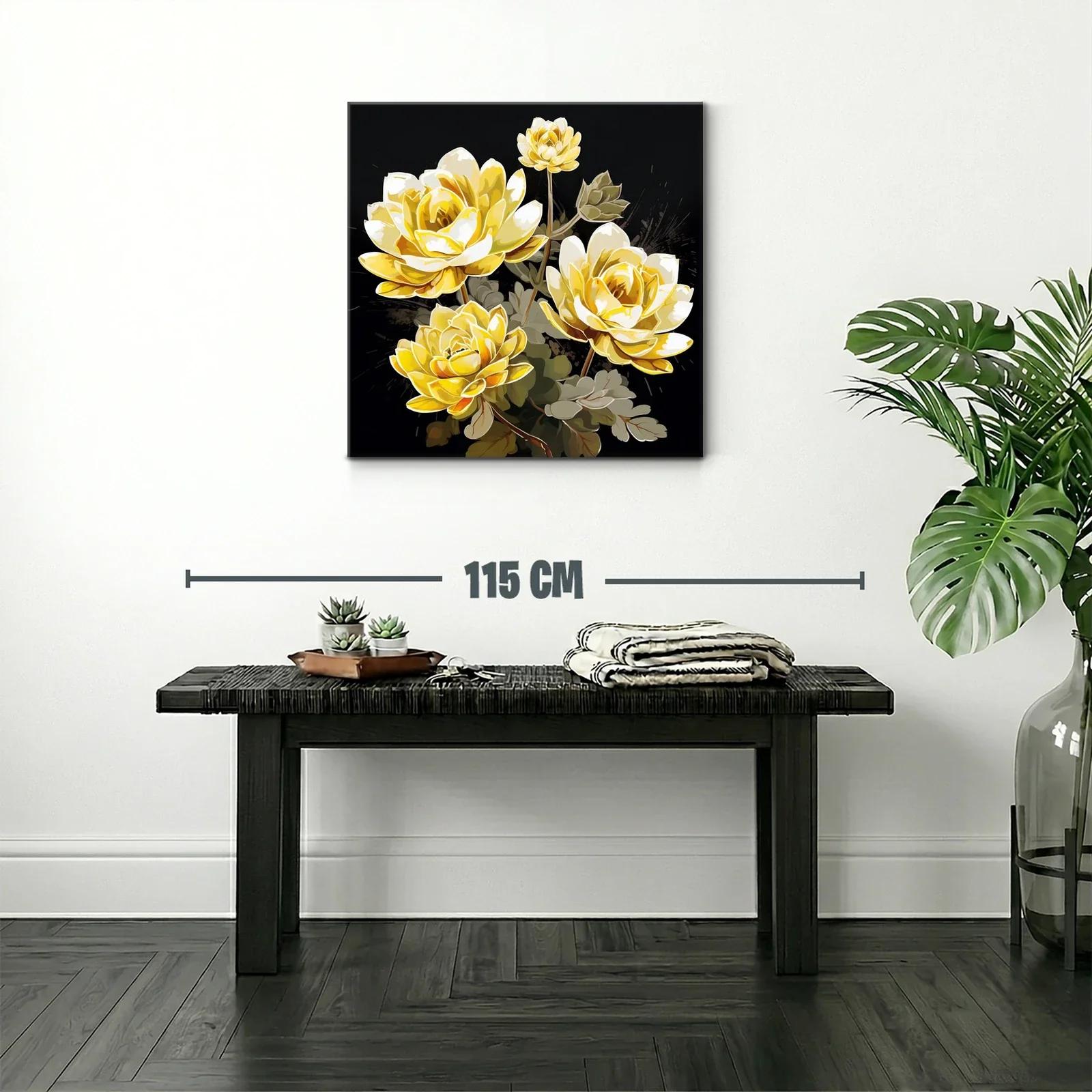 Cuadro floral con elegantes rosas amarillas sobre fondo oscuro — miniatura 2