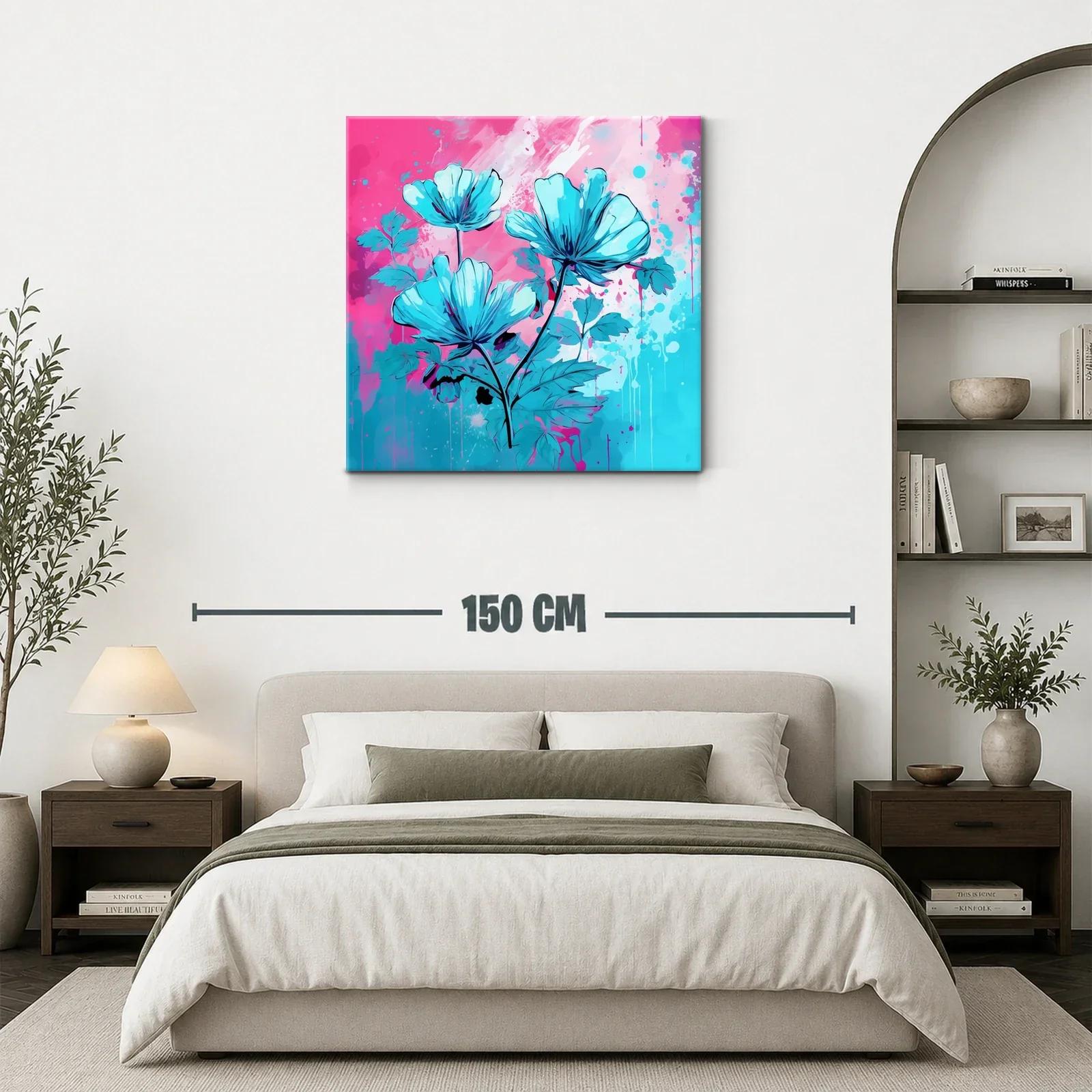 Flores azules vibrantes sobre fondo rosa y aqua — miniatura 3