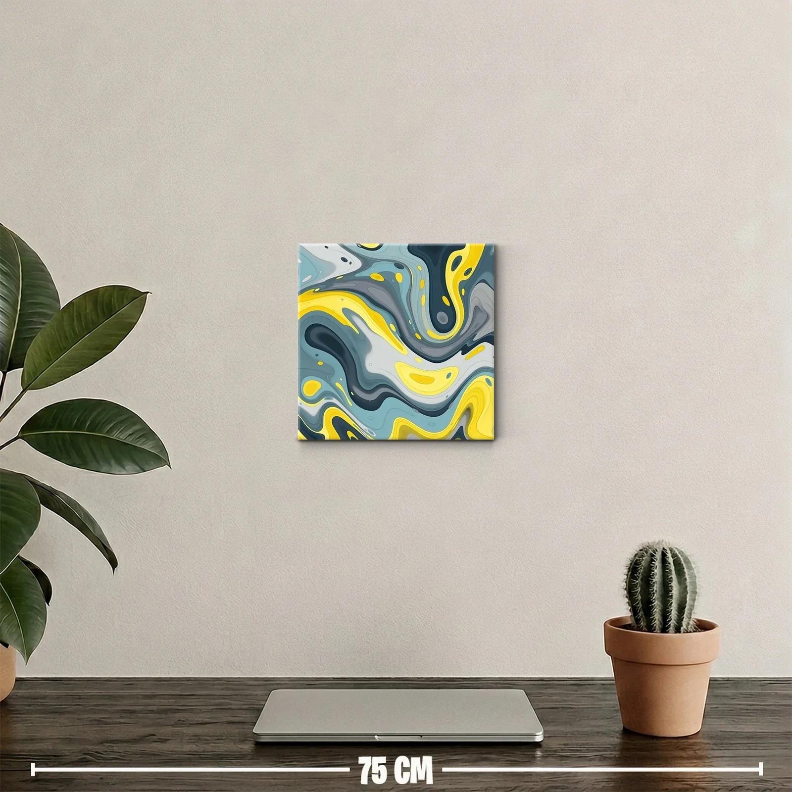 Cuadro moderno con formas fluidas en tonos amarillos y grises — miniatura 2