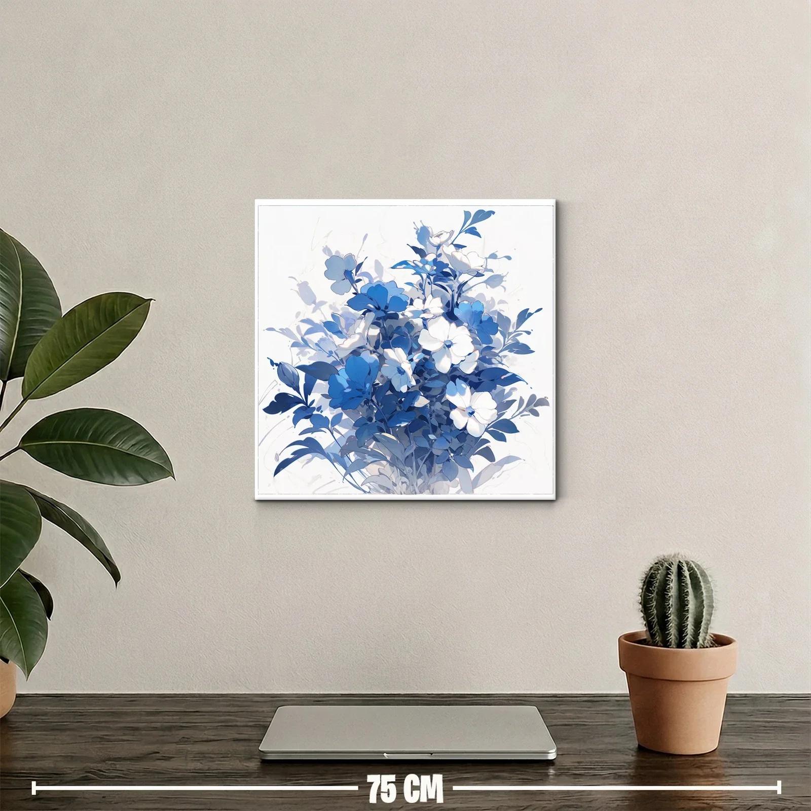 Cuadro floral en tonos azules y blancos elegante y sereno — miniatura 2