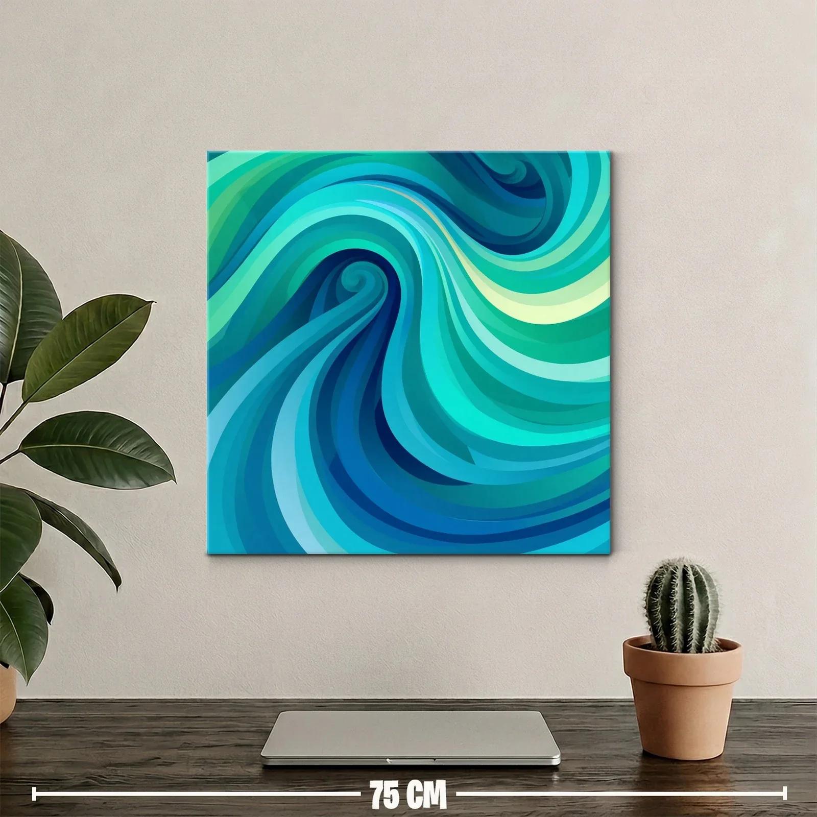 Cuadro abstracto con ondas en tonos azules y verdes — miniatura 2