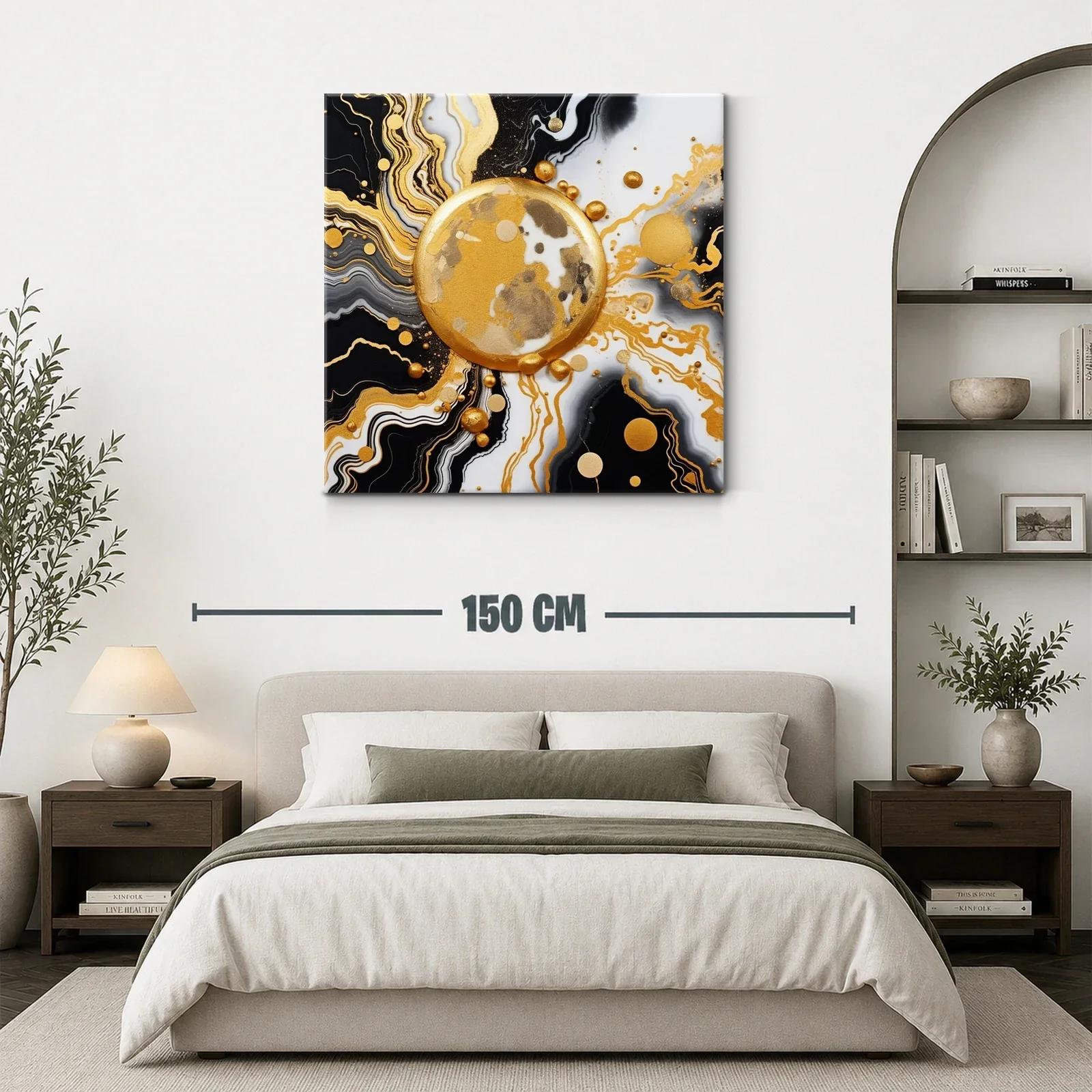 Cuadro abstracto con motivos dorados y negros modernos — miniatura 3