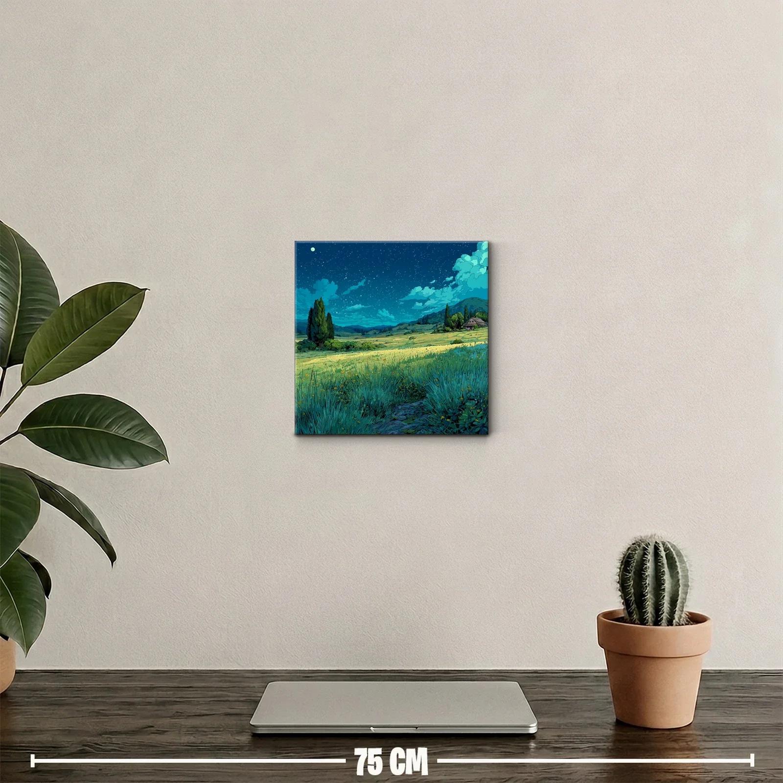 Paisaje nocturno de pradera iluminada por estrellas — miniatura 2