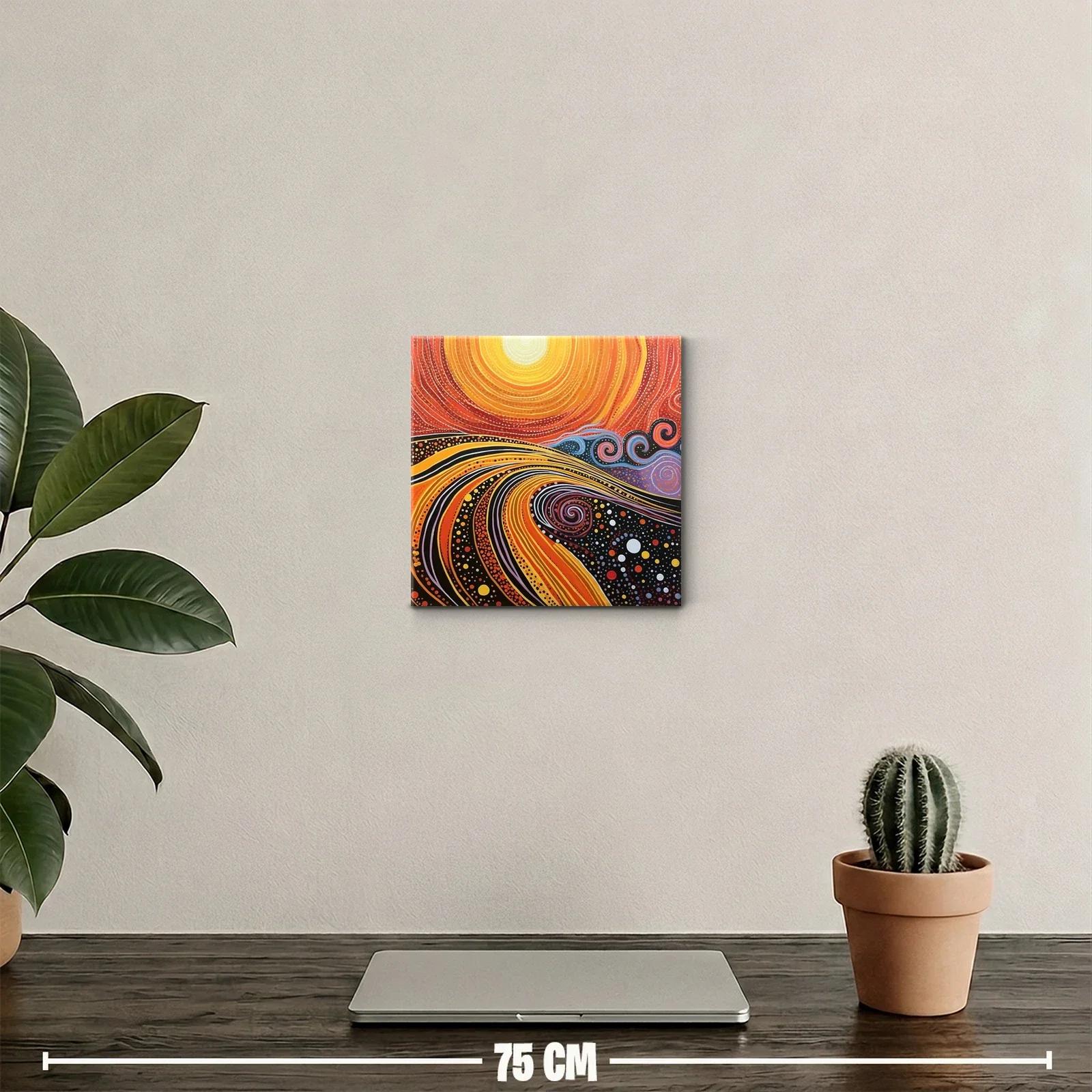 Cuadro abstracto con espirales y ondas en tonos cálidos — miniatura 2