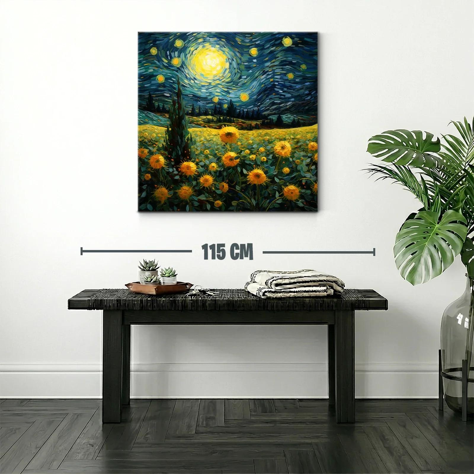 Campo de girasoles bajo cielo estrellado vibrante — miniatura 2