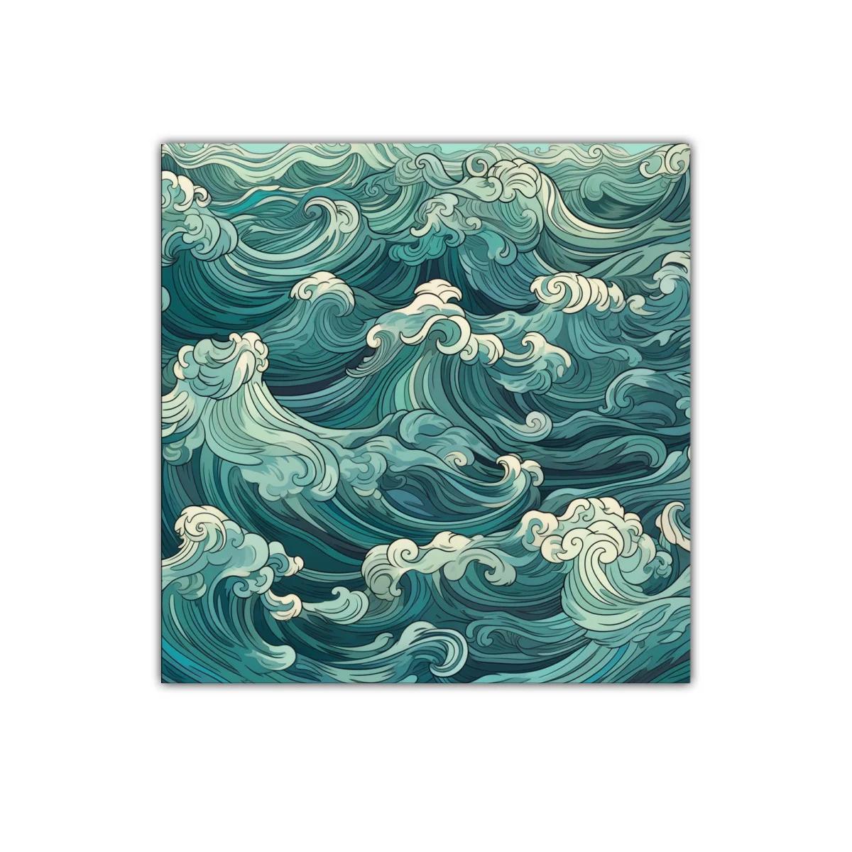 Arte decorativo con olas estilizadas en tonos azul y verde — miniatura 1