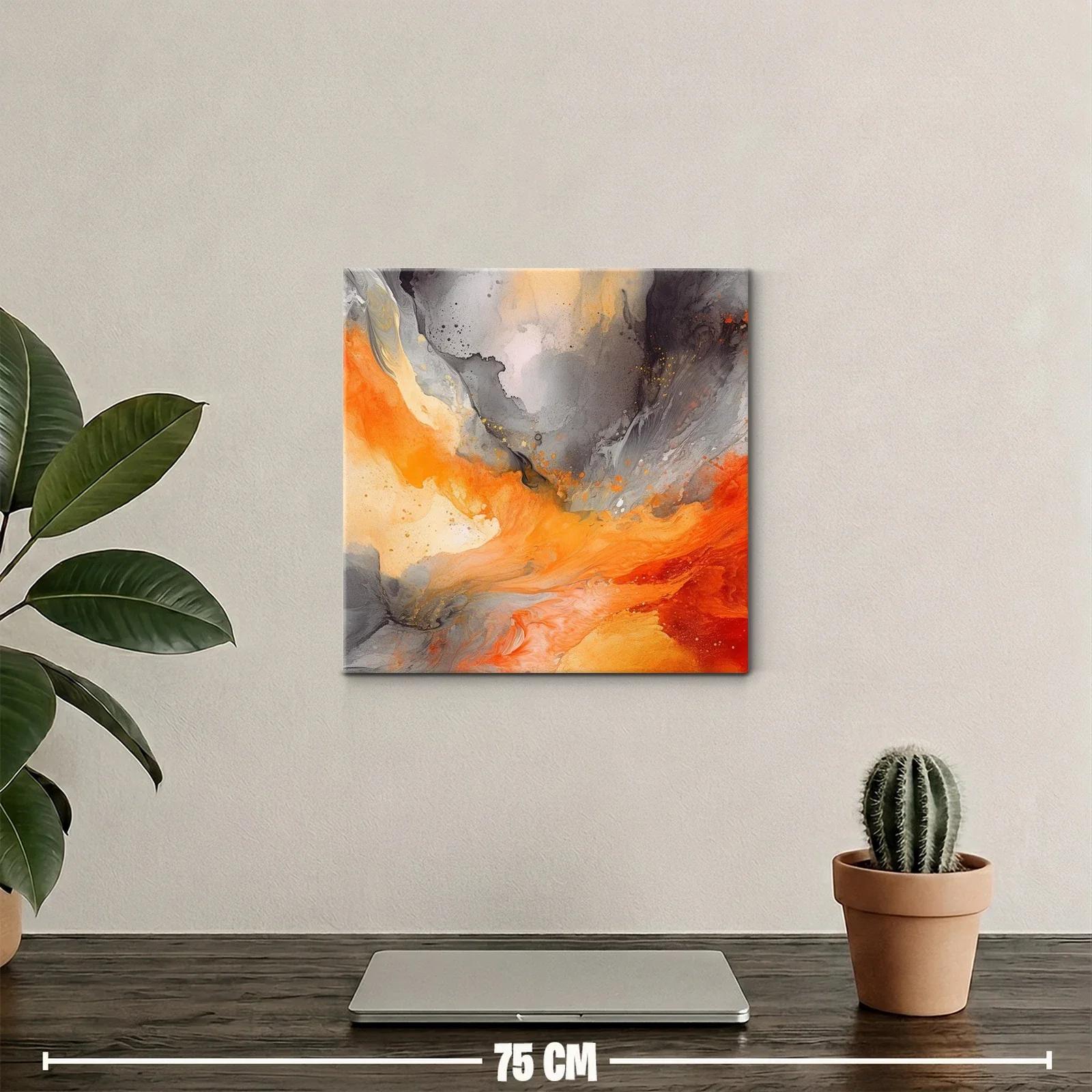 Cuadro abstracto con vibrantes tonos naranjas y grises — miniatura 2