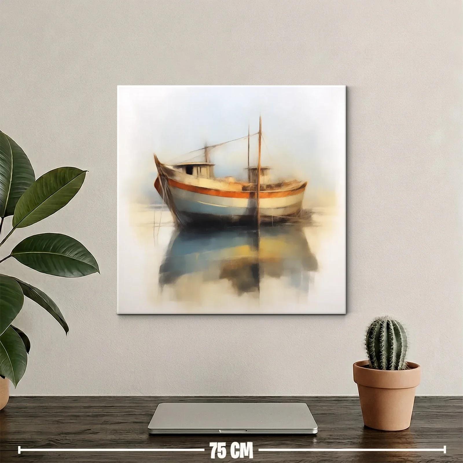 Barco pesquero en tonos suaves y reflejos calmados — miniatura 2