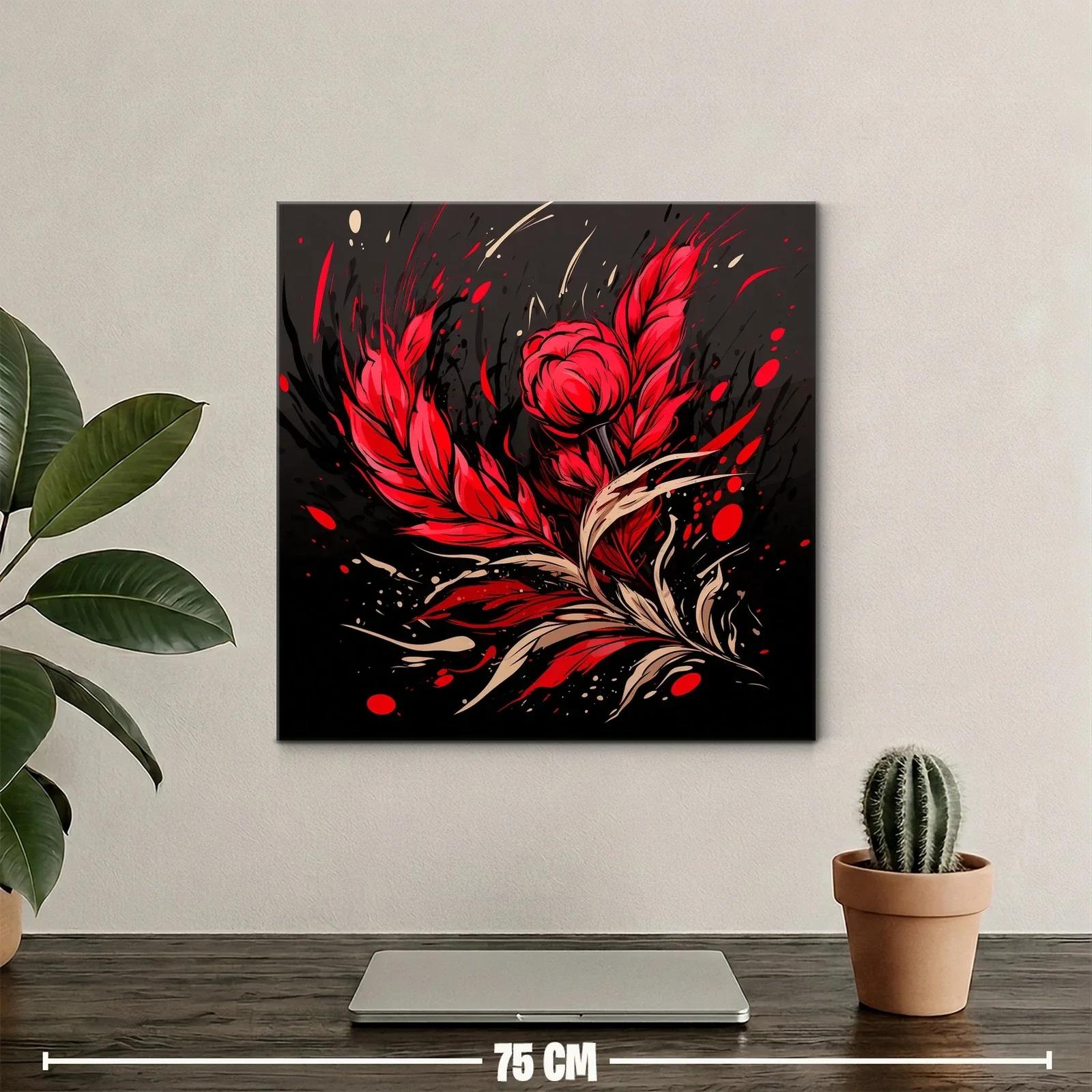 Composición floral expresiva en rojo y negro vibrante — miniatura 2