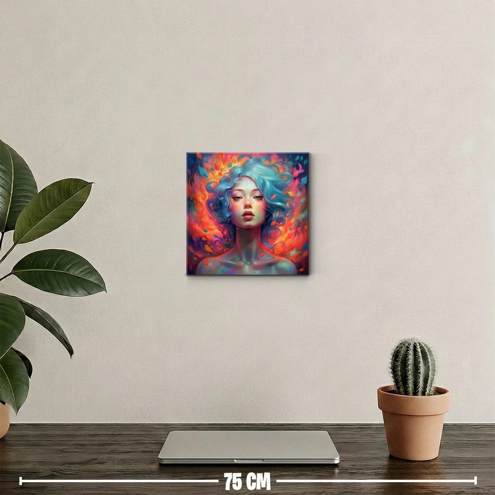 Retrato femenino con cabello azul y llamas vibrantes — miniatura 2
