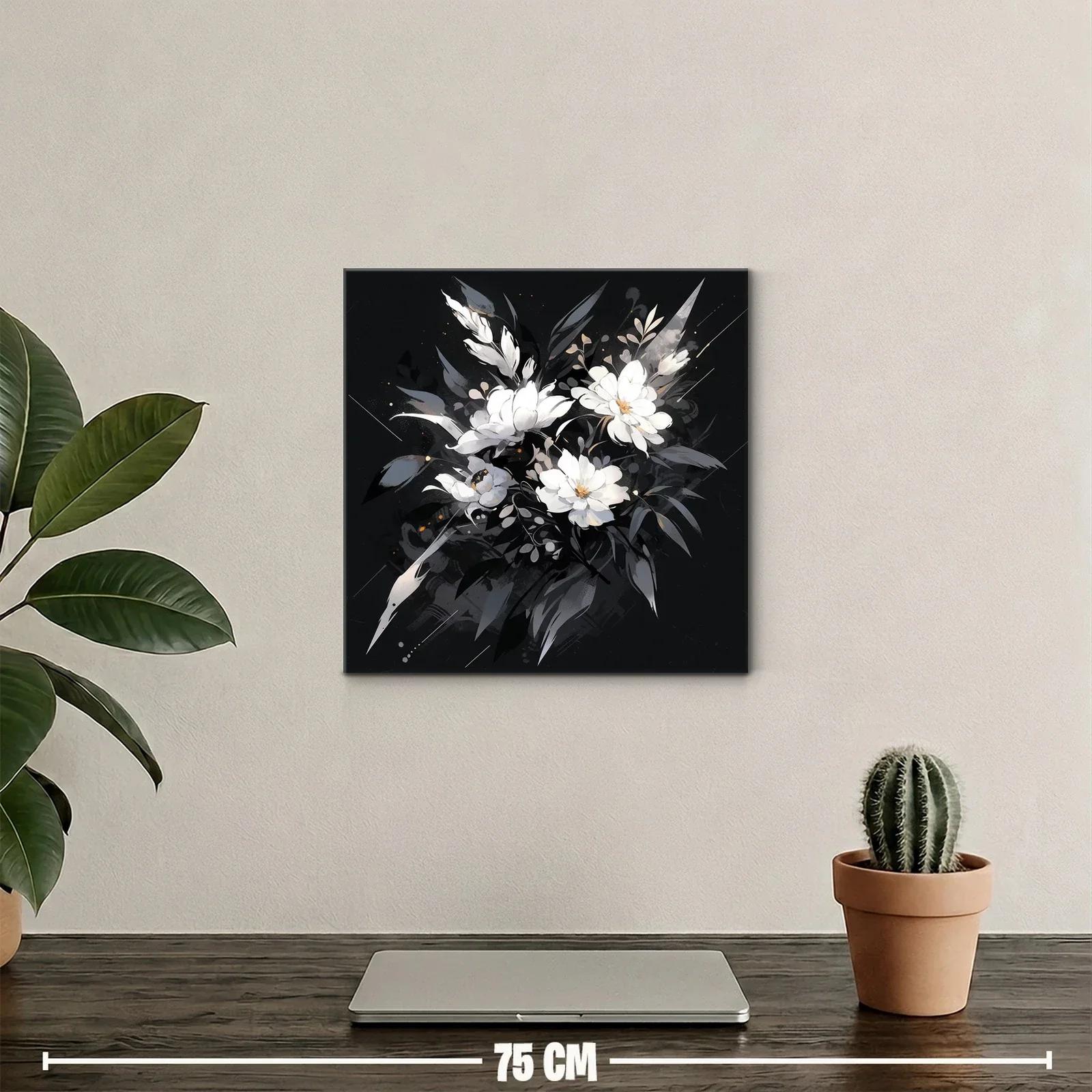 Elegancia floral en tonos blancos y grises sobre fondo oscuro — miniatura 2