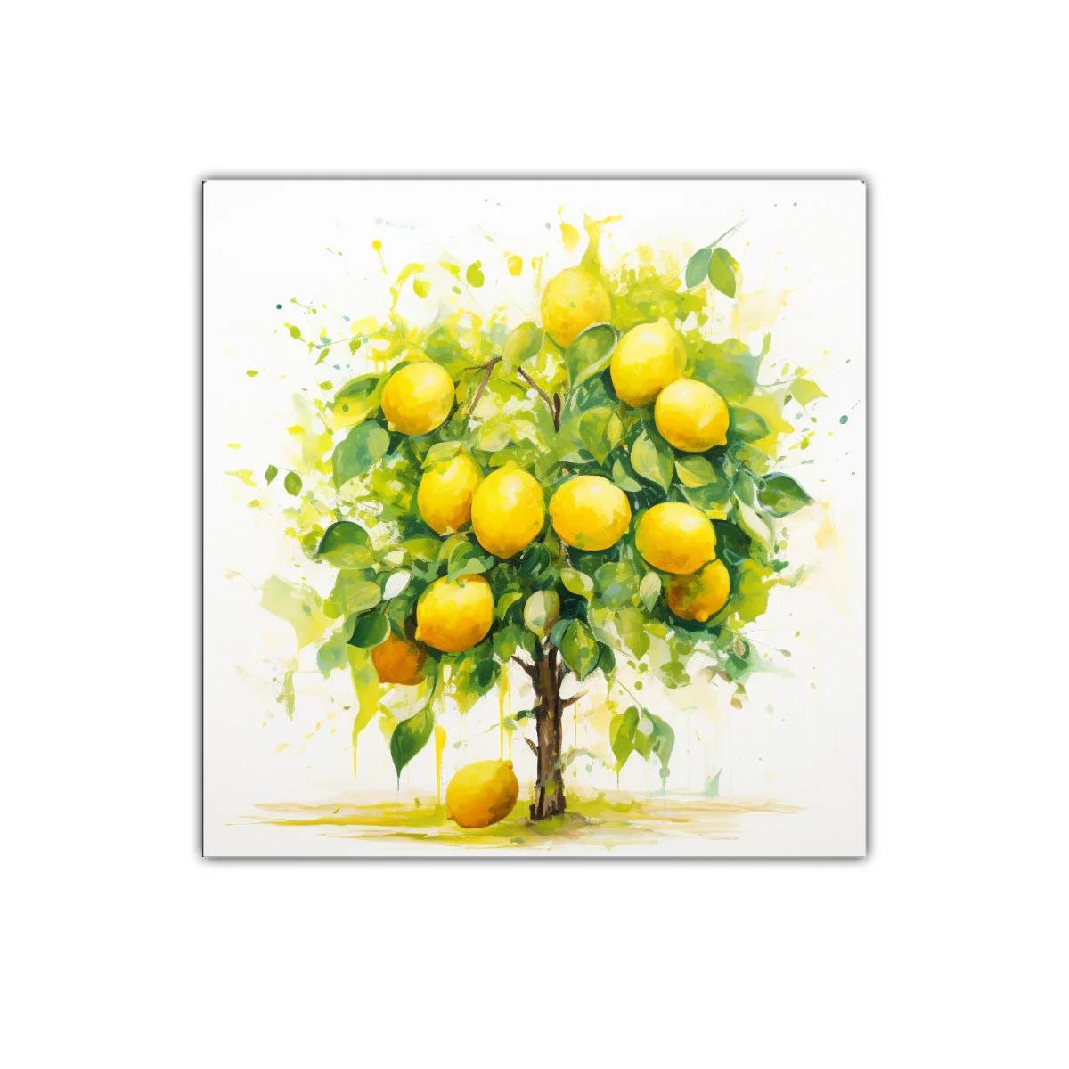 Cuadro decorativo con árbol cargado de limones vibrantes — miniatura 1