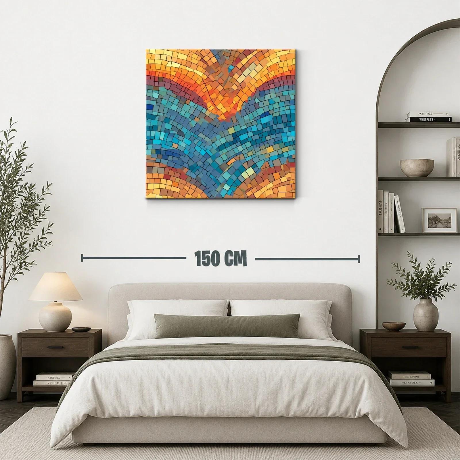 Cuadro mosaico con tonos cálidos y azules vibrantes — miniatura 3