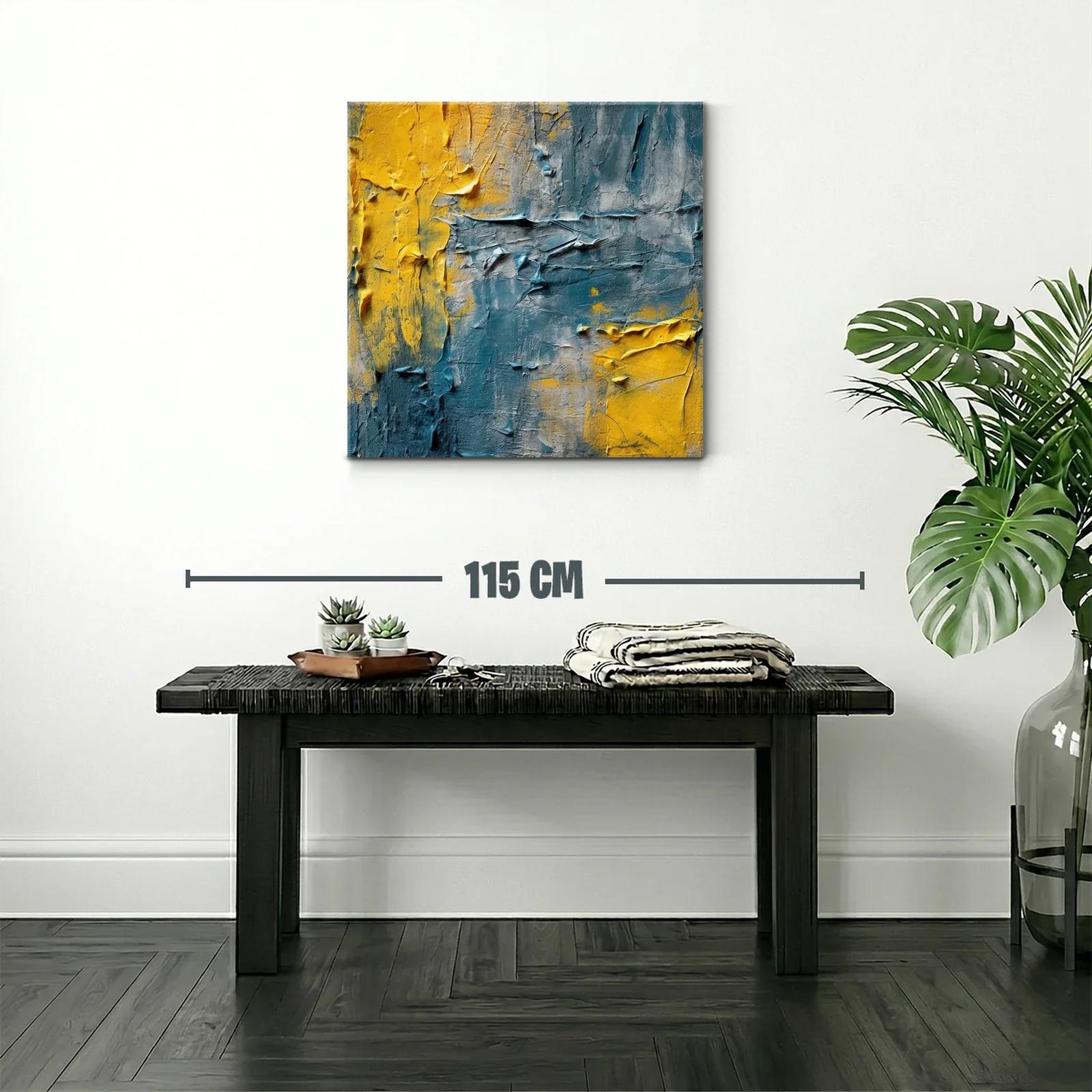Cuadro abstracto con texturas en tonos amarillo y azul — miniatura 2