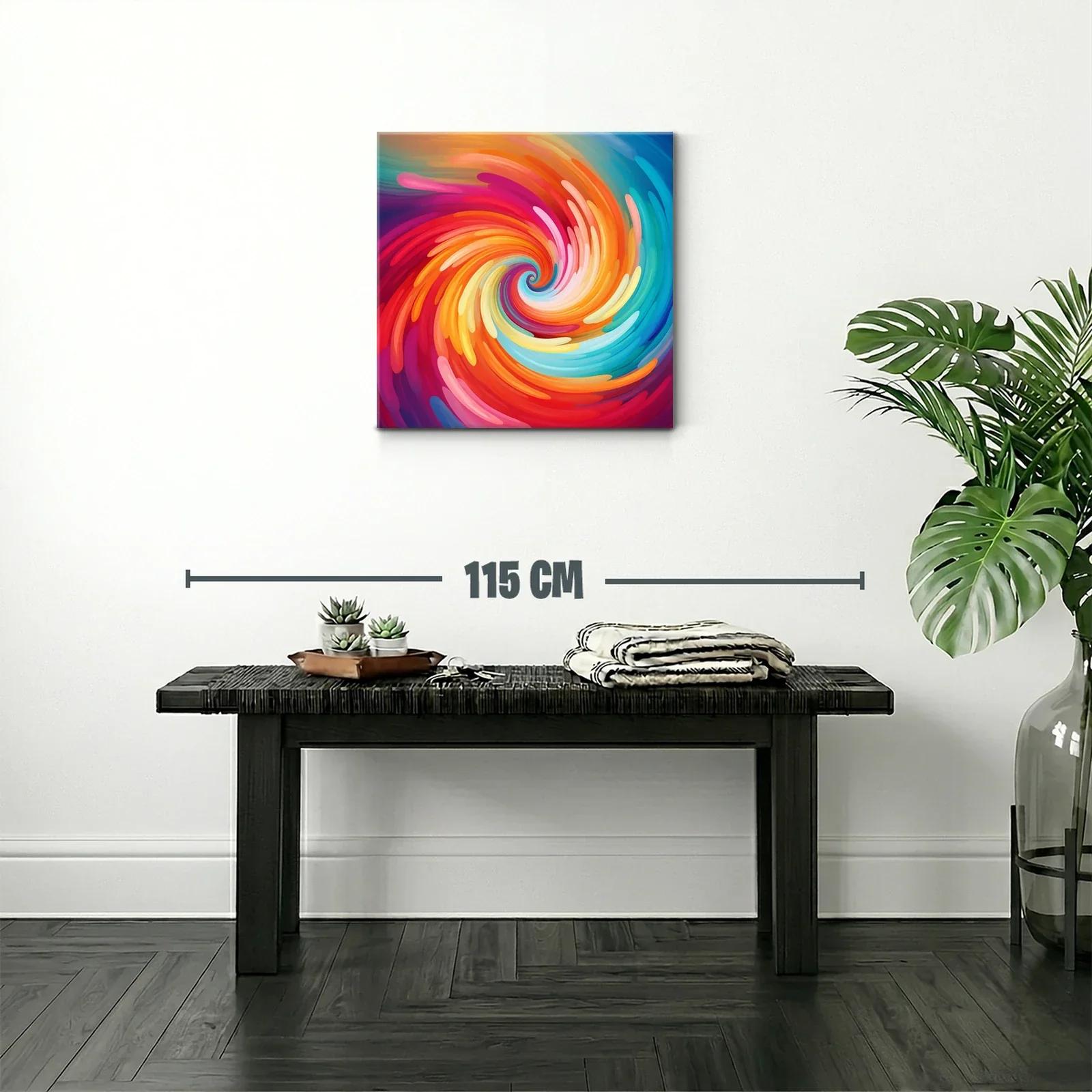 Cuadro abstracto espiral vibrante en tonos cálidos y fríos — miniatura 2