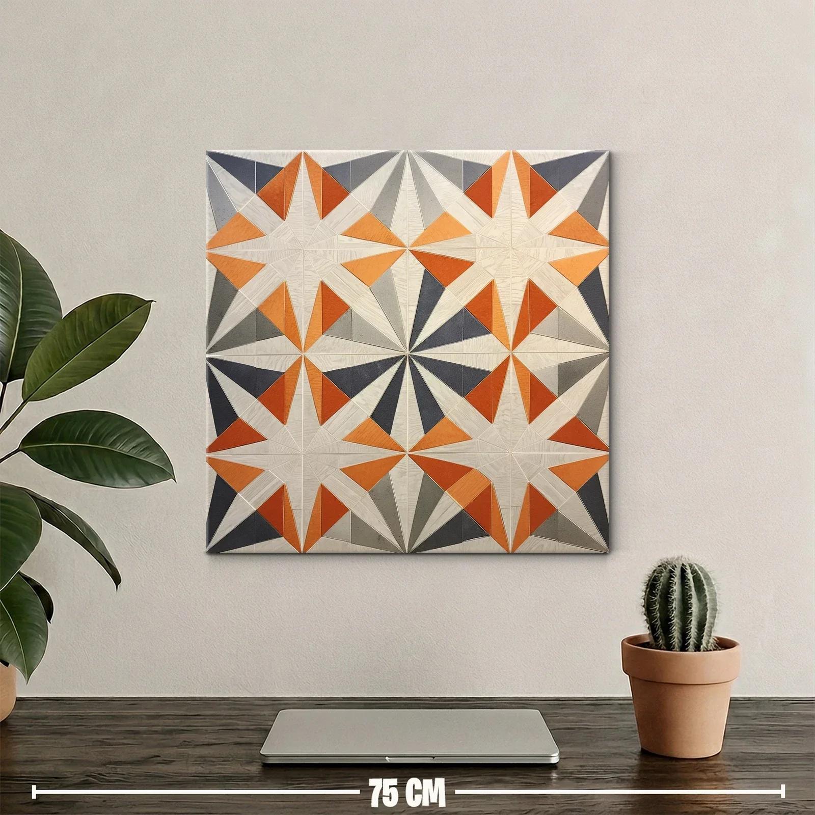 Cuadro geométrico con estrellas naranjas y grises vibrantes — miniatura 2