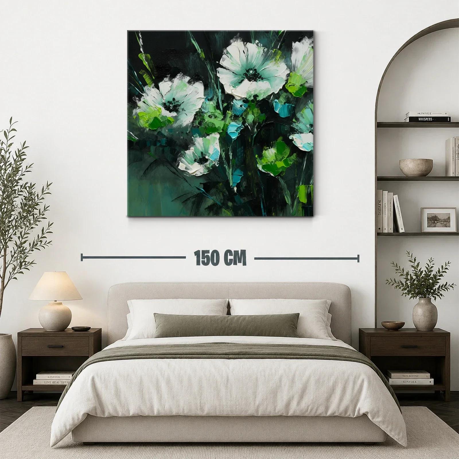 Cuadro floral con tonos verdes y blancos vibrantes — miniatura 3