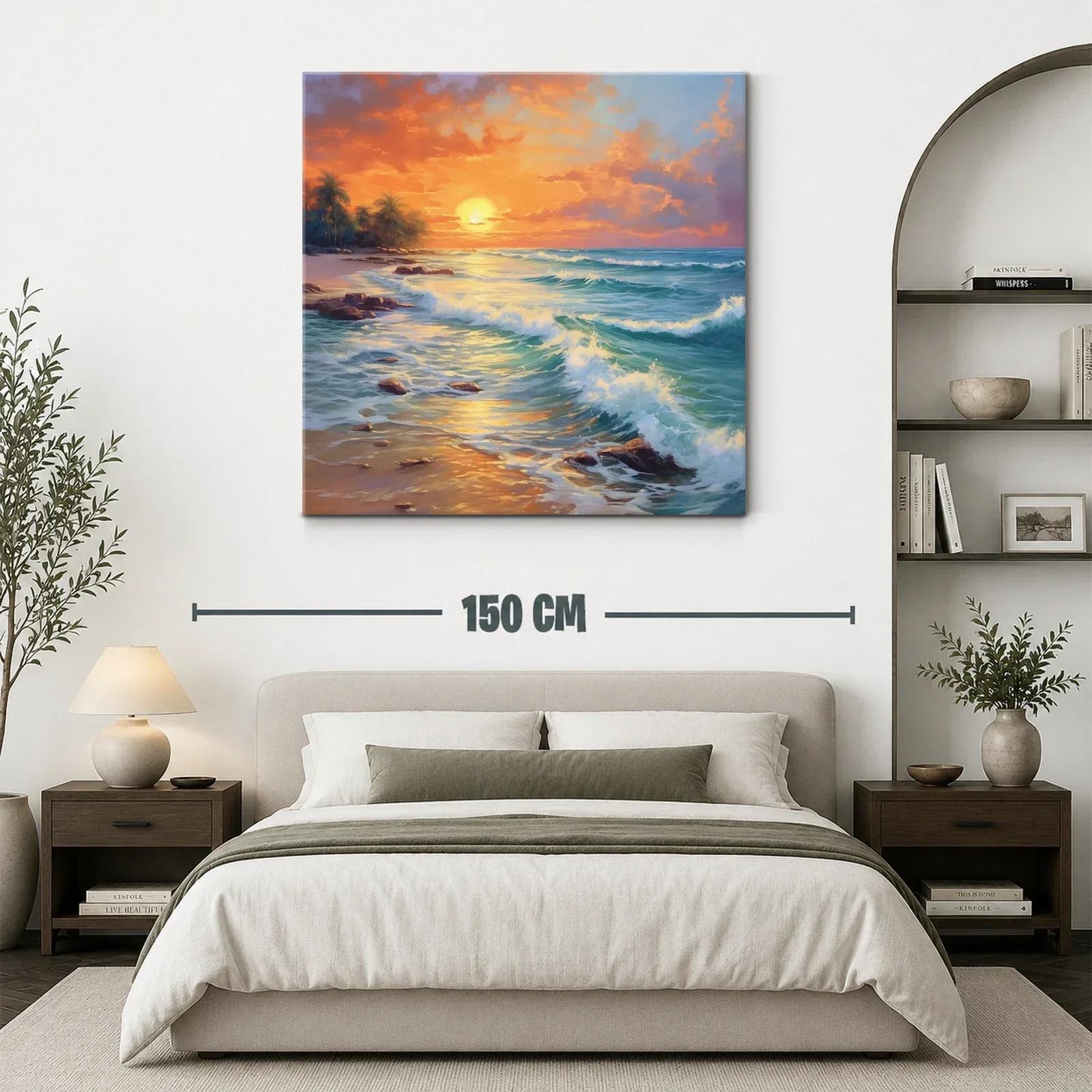 Atardecer con olas y palmeras en la playa tropical — miniatura 3