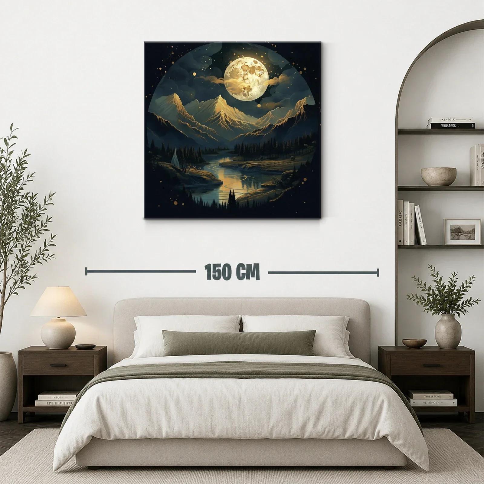 Noche mágica con luna llena sobre montañas doradas — miniatura 3